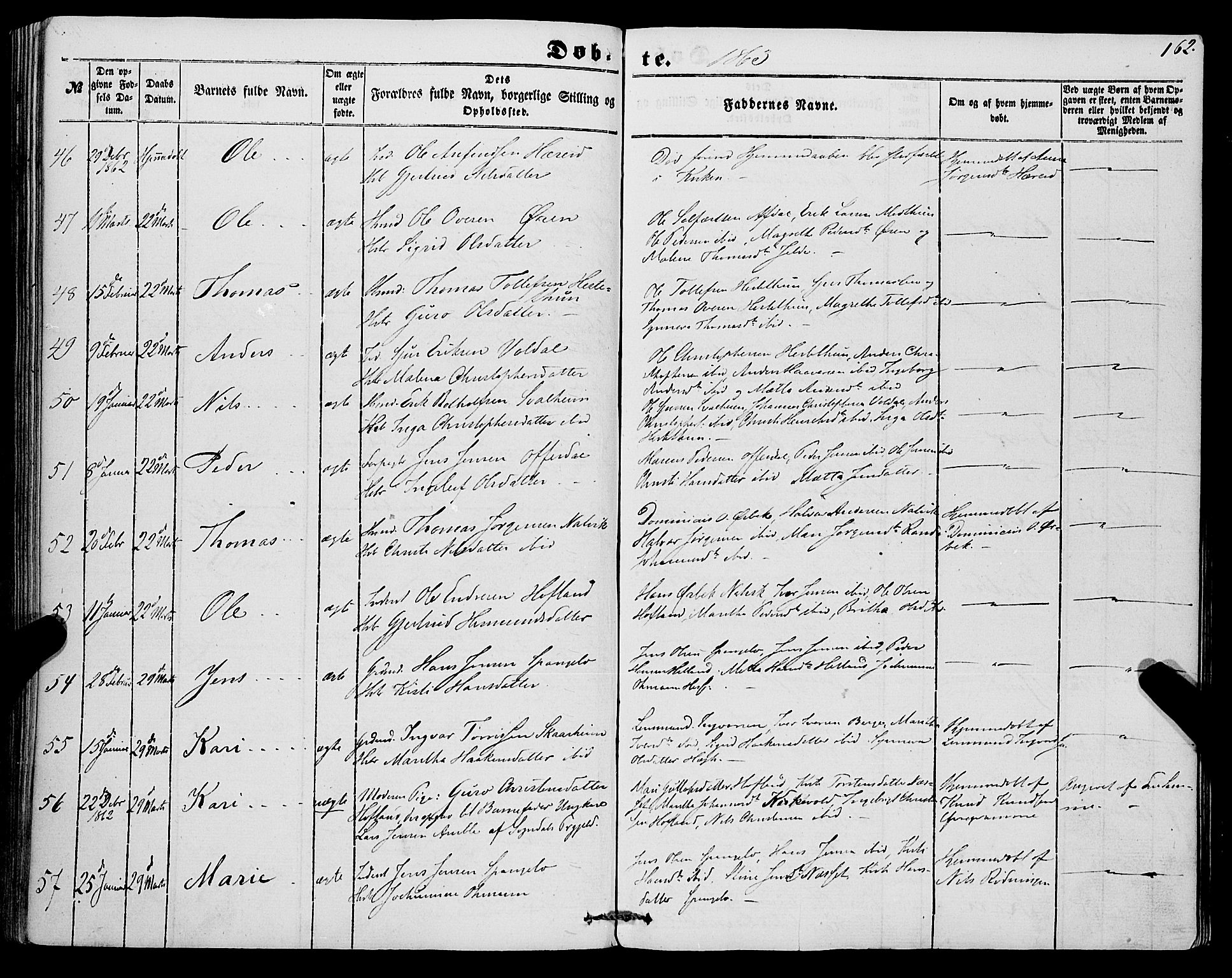 Lærdal sokneprestembete, SAB/A-81201: Parish register (official) no. A 11, 1850-1866, p. 162