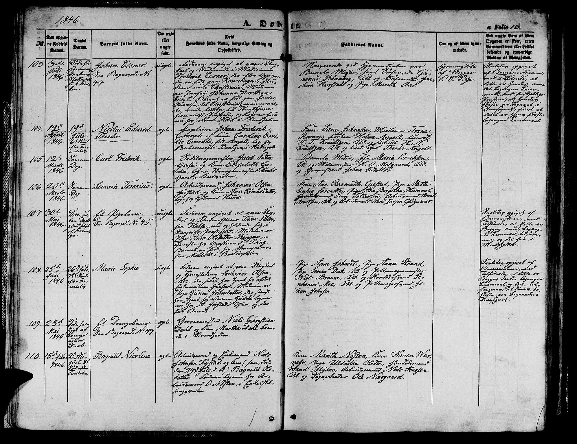 Ministerialprotokoller, klokkerbøker og fødselsregistre - Sør-Trøndelag, SAT/A-1456/602/L0137: Parish register (copy) no. 602C05, 1846-1856, p. 13