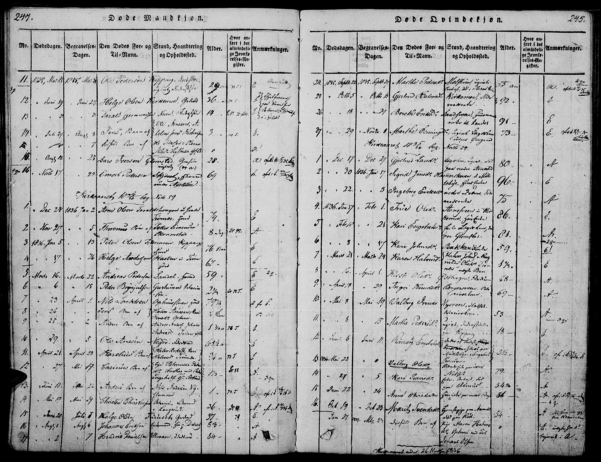 Åmot prestekontor, Hedmark, SAH/PREST-056/H/Ha/Haa/L0005: Parish register (official) no. 5, 1815-1841, p. 244-245