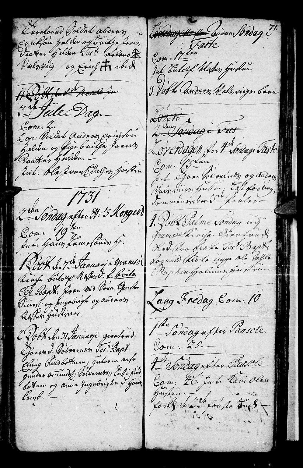 Vik sokneprestembete, SAB/A-81501: Parish register (official) no. A 1 /2, 1727-1739, p. 71