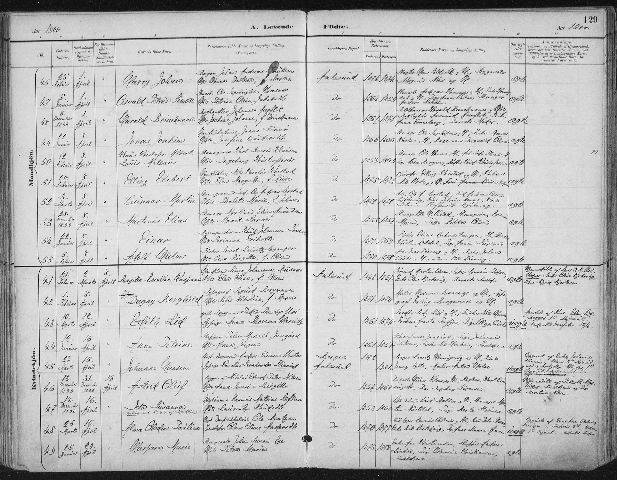Ministerialprotokoller, klokkerbøker og fødselsregistre - Møre og Romsdal, SAT/A-1454/529/L0456: Parish register (official) no. 529A06, 1894-1906, p. 129