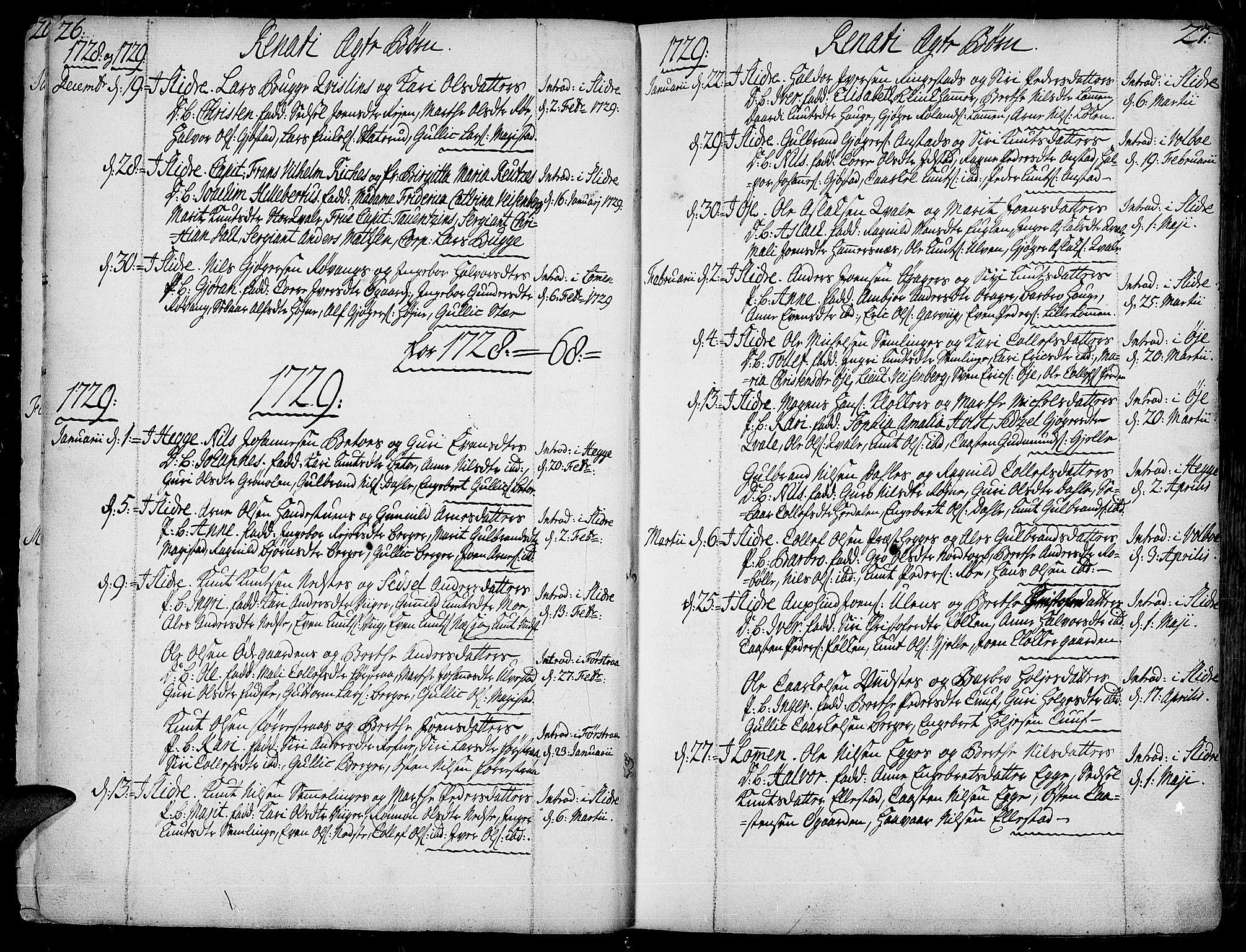 Slidre prestekontor, SAH/PREST-134/H/Ha/Haa/L0001: Parish register (official) no. 1, 1724-1814, p. 26-27