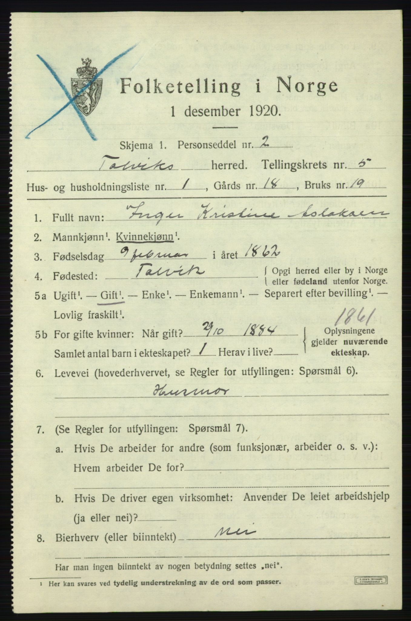 SATØ, 1920 census for Talvik, 1920, p. 3448