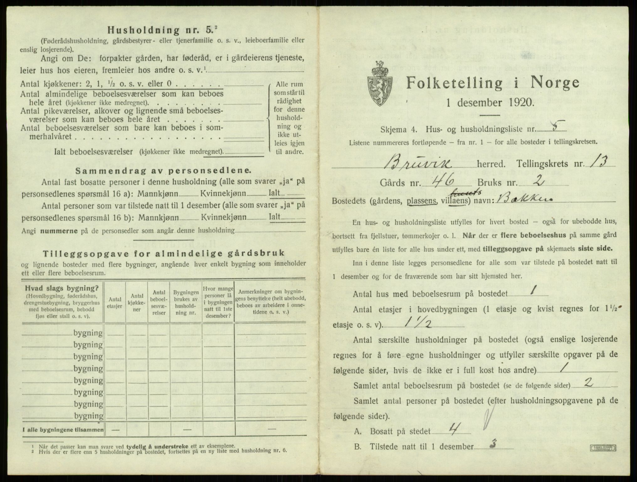 SAB, 1920 census for Bruvik, 1920, p. 891