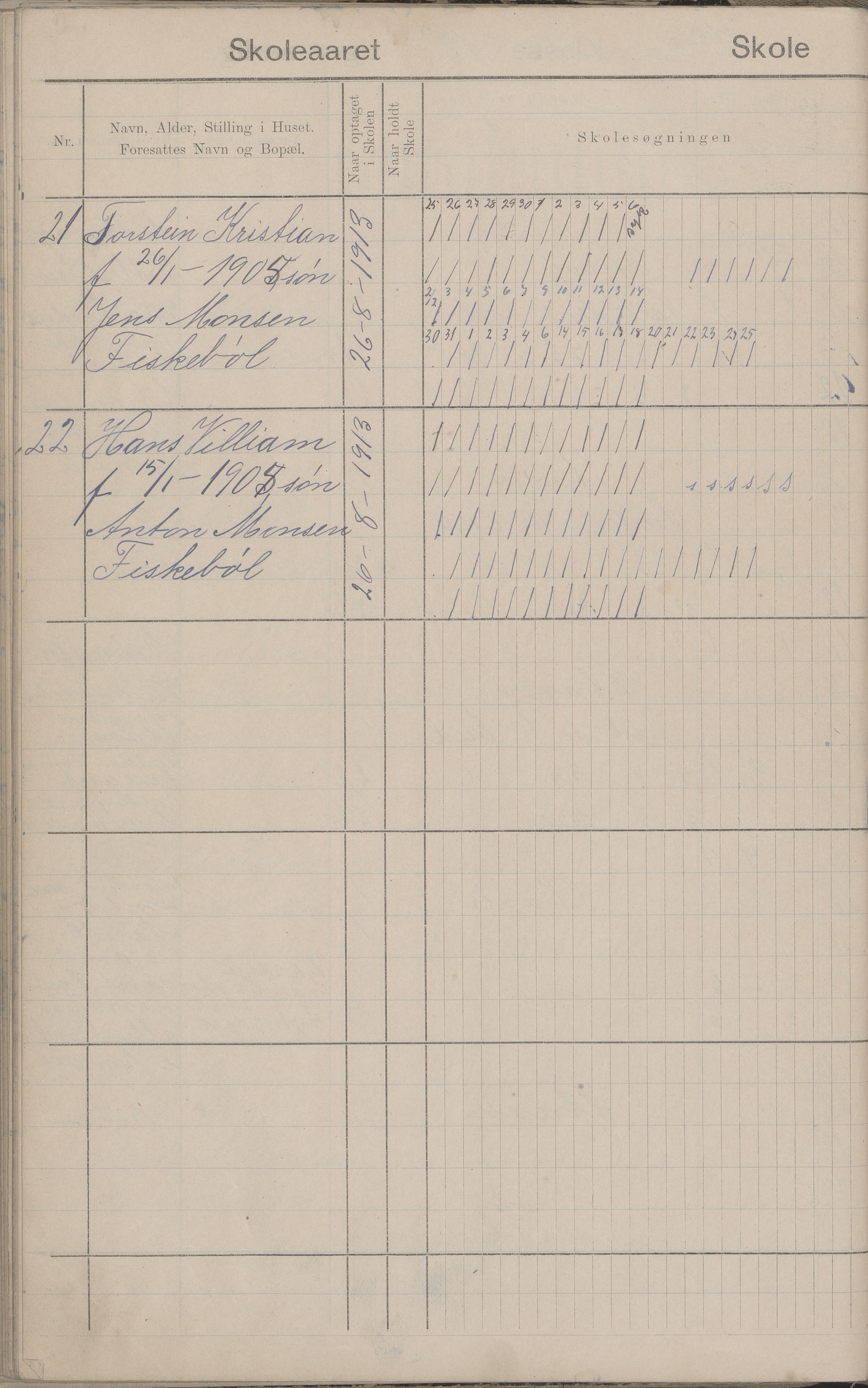 Hadsel kommune. Strønstad skolekrets, AIN/K-18660.510.13/G/L0001: Skoleprotokoll for Strønstad skole - Seloter, 1905-1914