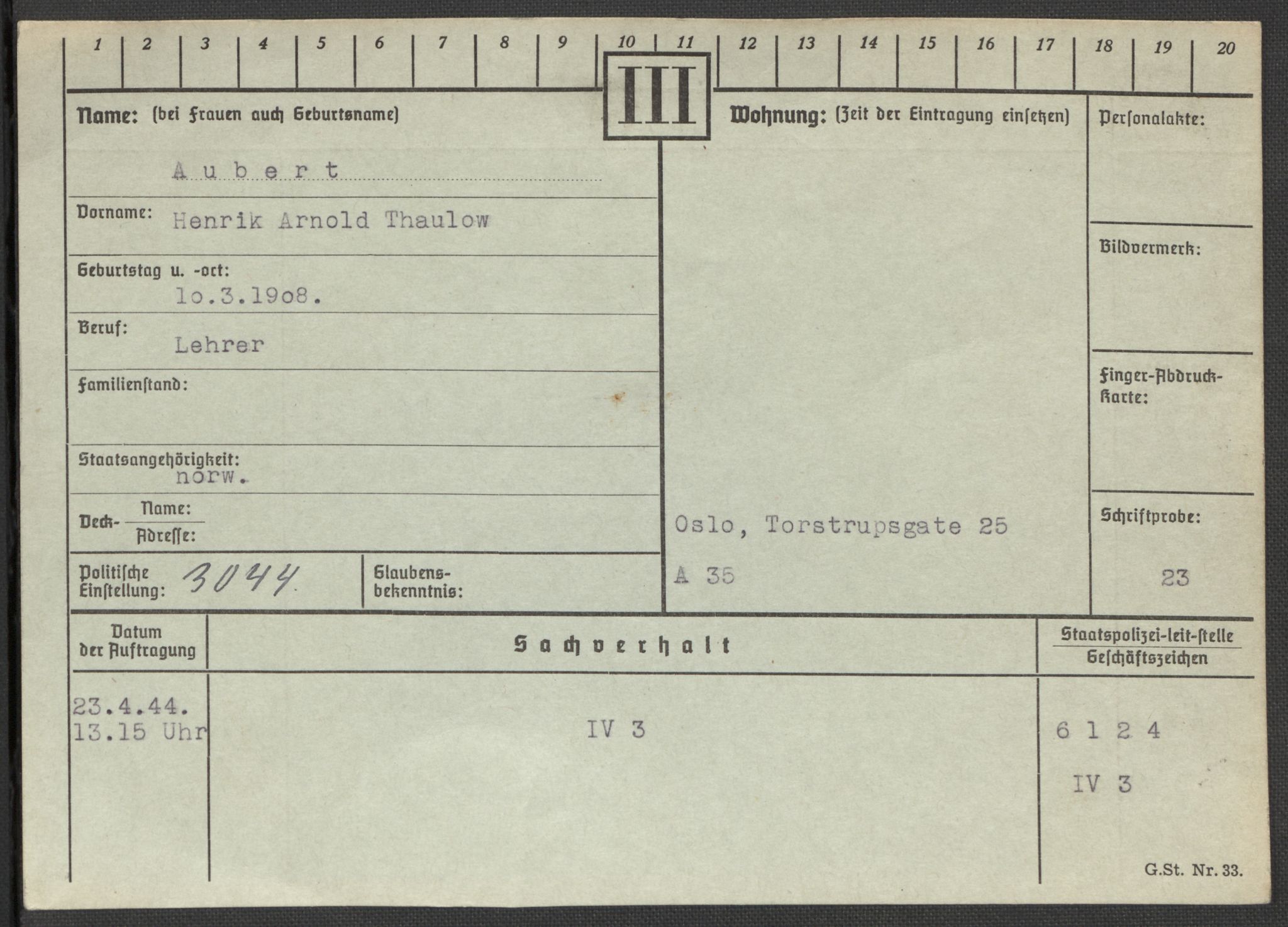 Befehlshaber der Sicherheitspolizei und des SD, RA/RAFA-5969/E/Ea/Eaa/L0001: Register over norske fanger i Møllergata 19: A-Bj, 1940-1945, p. 678