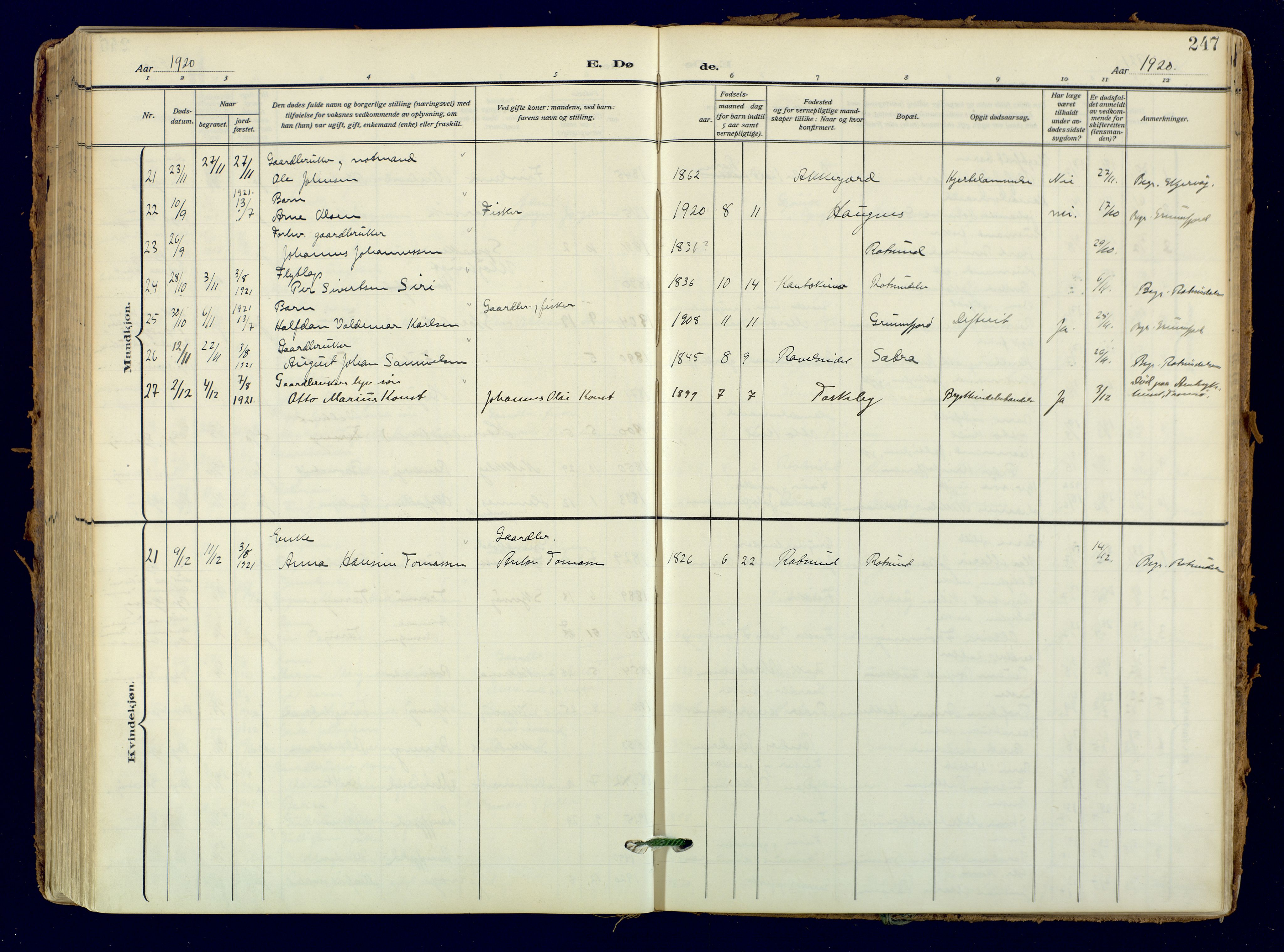 Skjervøy sokneprestkontor, AV/SATØ-S-1300/H/Ha/Haa: Parish register (official) no. 18, 1910-1926, p. 247