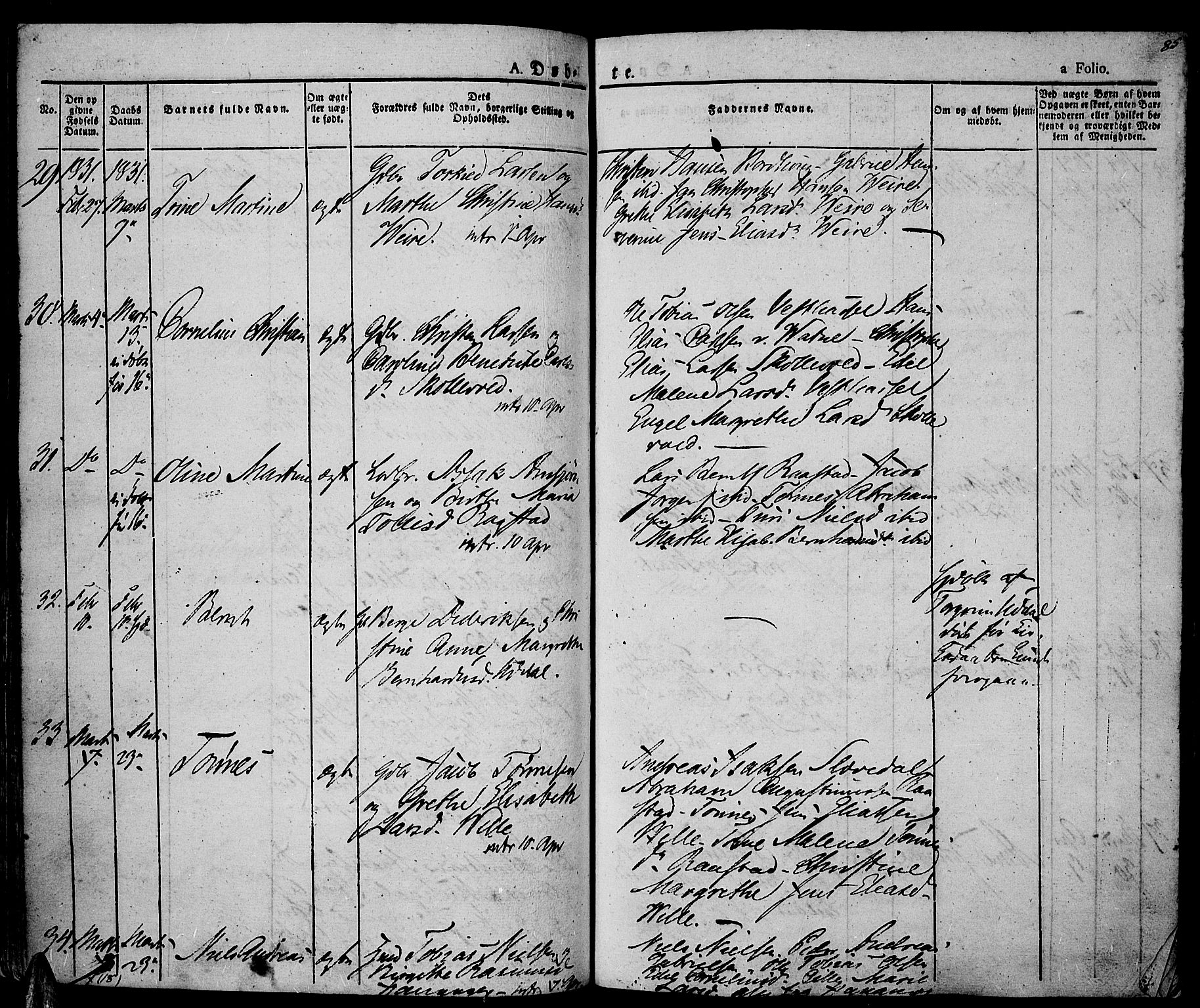 Lista sokneprestkontor, AV/SAK-1111-0027/F/Fa/L0008: Parish register (official) no. A 8, 1823-1835, p. 85