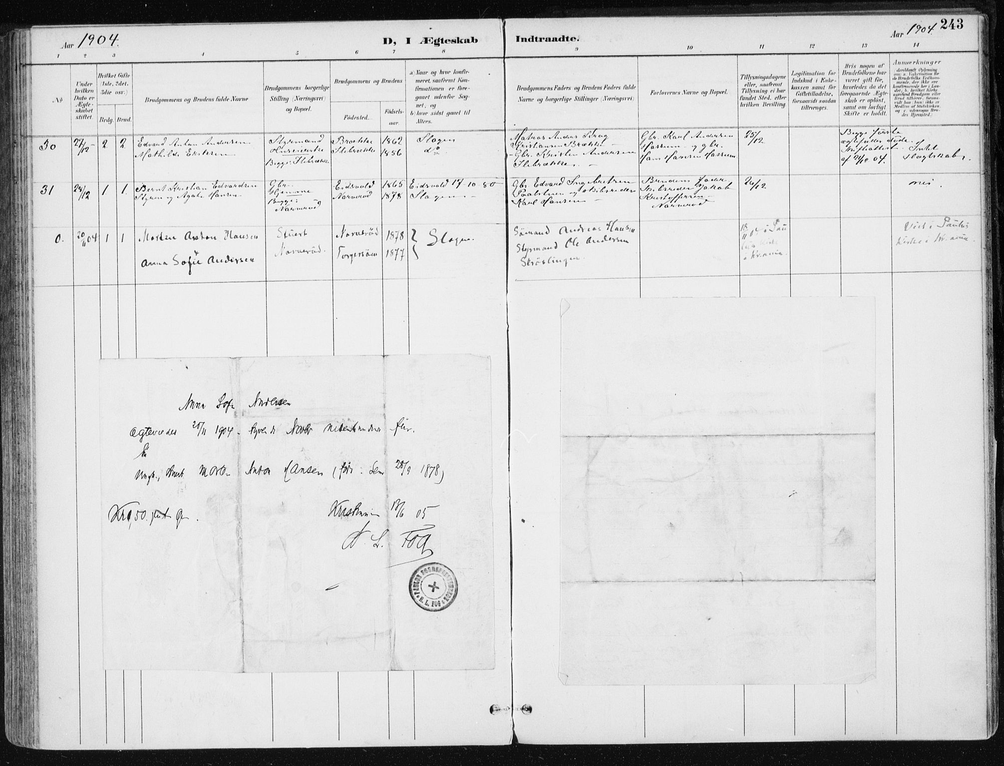 Sem kirkebøker, AV/SAKO-A-5/F/Fb/L0005: Parish register (official) no. II 5, 1892-1904, p. 243