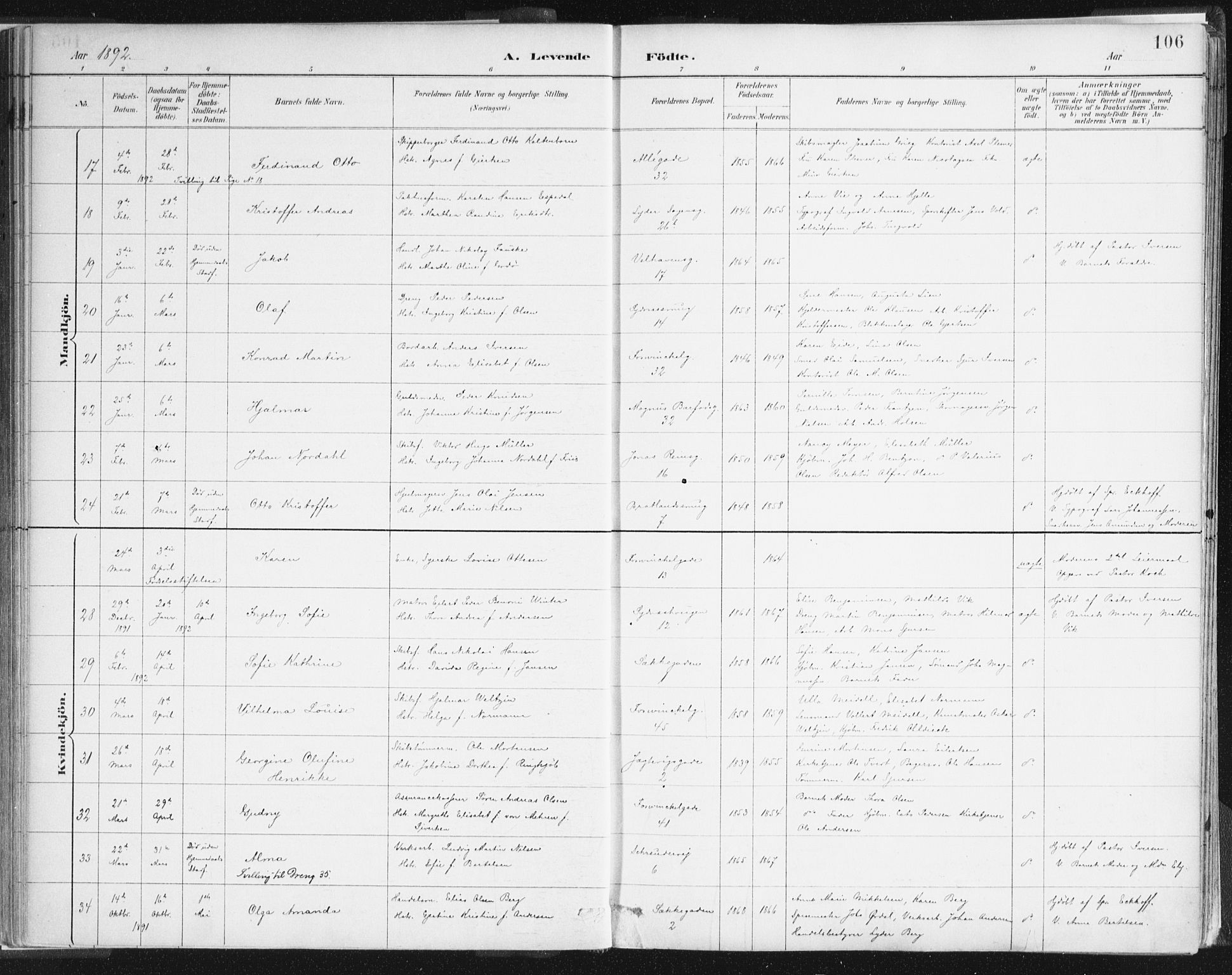 Johanneskirken sokneprestembete, SAB/A-76001/H/Haa/L0001: Parish register (official) no. A 1, 1885-1900, p. 106