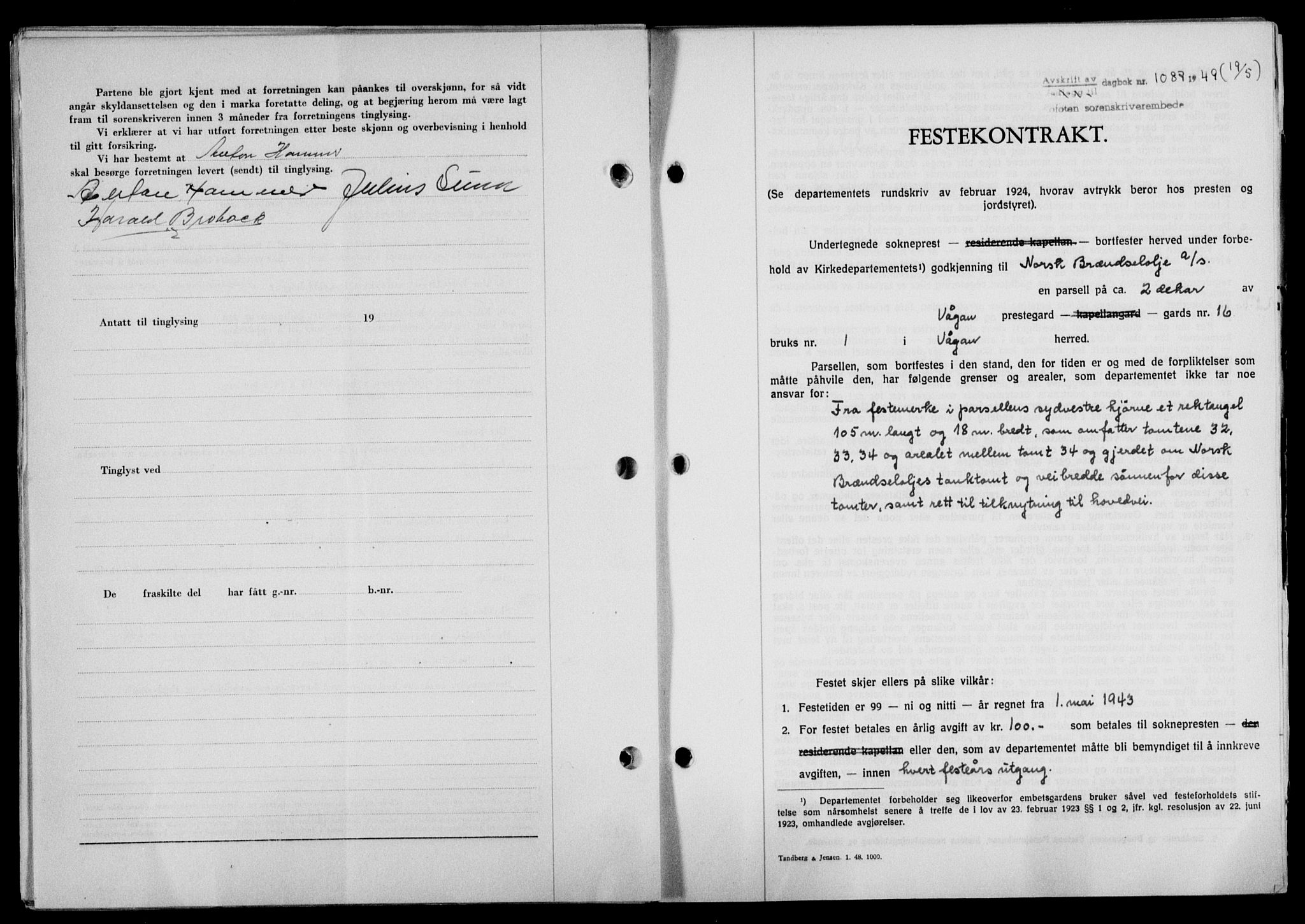 Lofoten sorenskriveri, SAT/A-0017/1/2/2C/L0020a: Mortgage book no. 20a, 1948-1949, Diary no: : 1087/1949