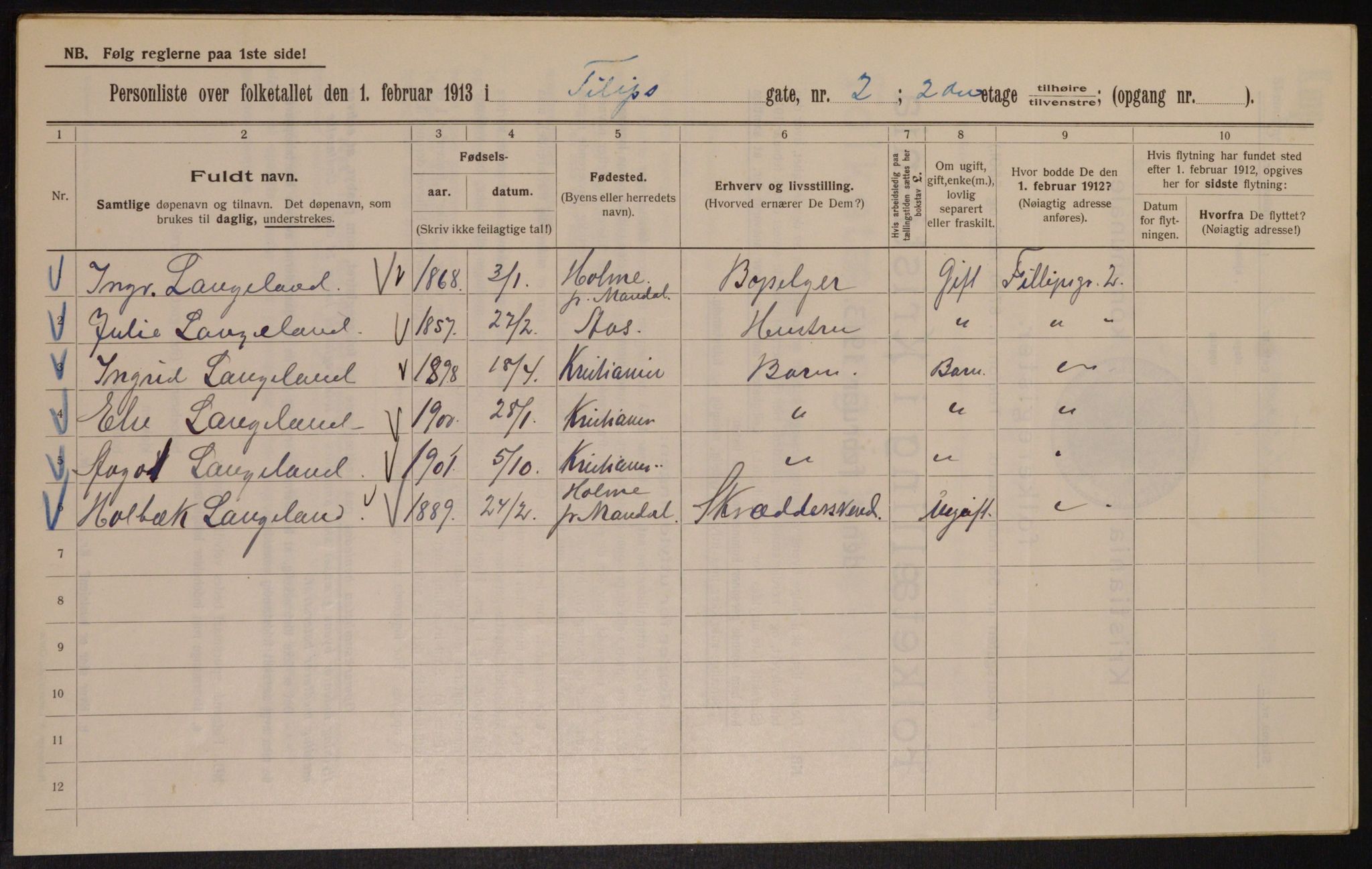 OBA, Municipal Census 1913 for Kristiania, 1913, p. 24355