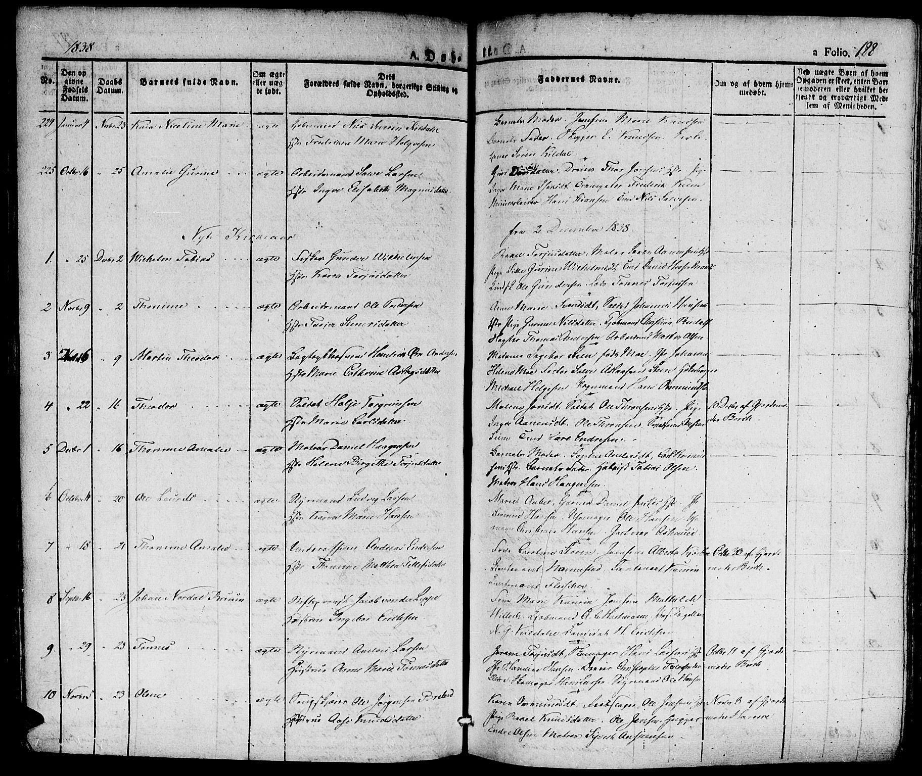 Kristiansand domprosti, SAK/1112-0006/F/Fa/L0011: Parish register (official) no. A 11, 1827-1841, p. 188