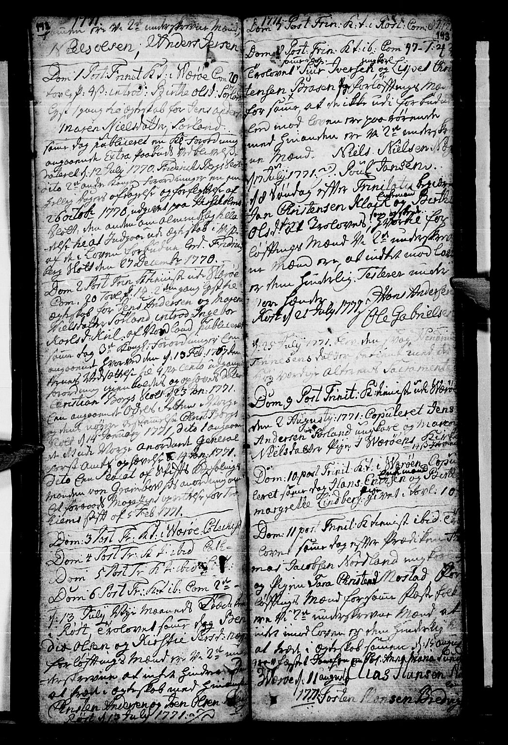 Ministerialprotokoller, klokkerbøker og fødselsregistre - Nordland, AV/SAT-A-1459/807/L0118: Parish register (official) no. 807A01, 1752-1798, p. 142-143