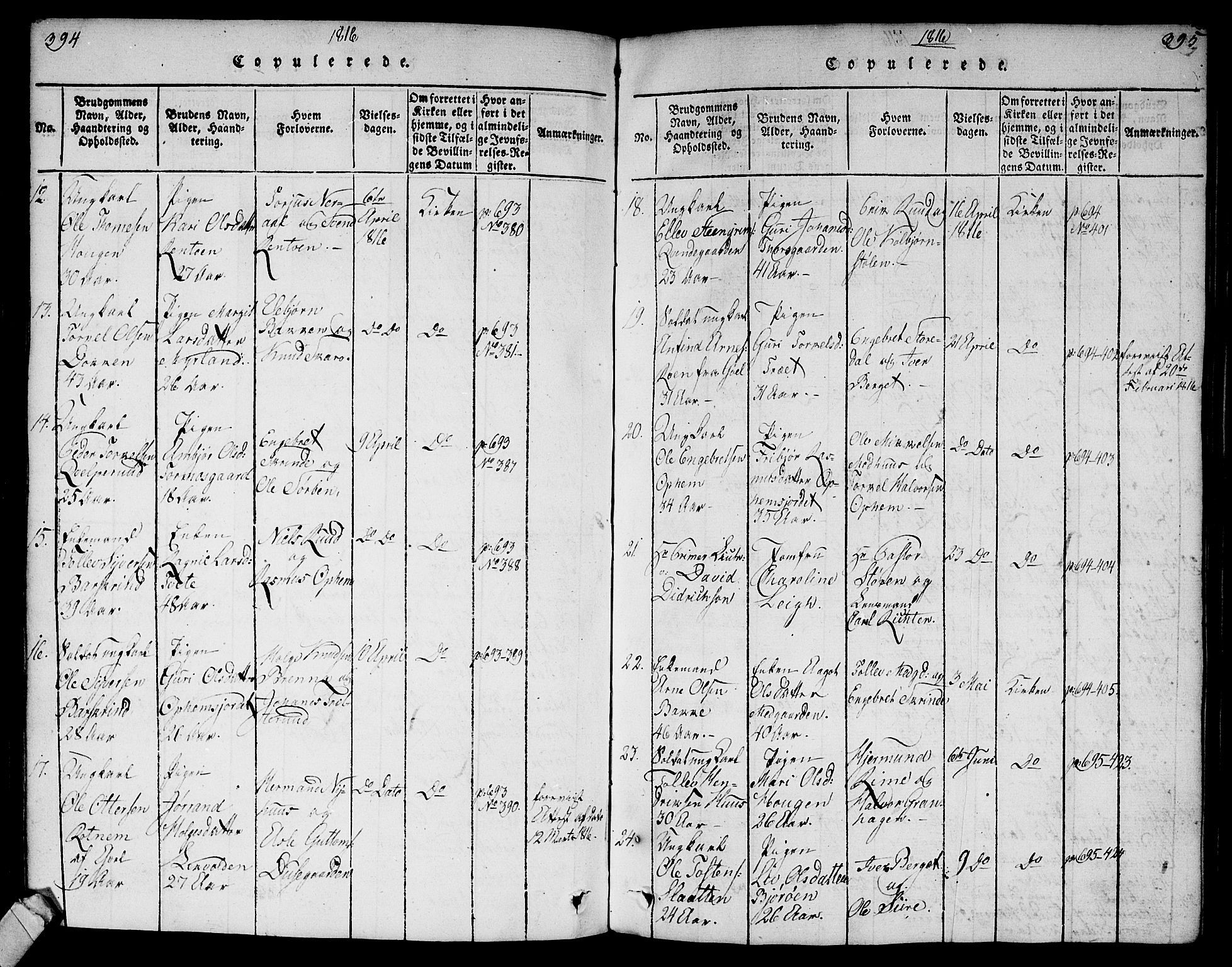 Ål kirkebøker, SAKO/A-249/G/Ga/L0001: Parish register (copy) no. 1, 1815-1829, p. 394-395