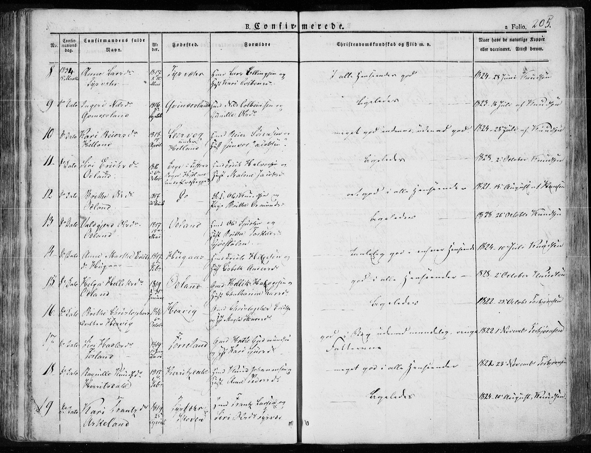 Tysvær sokneprestkontor, AV/SAST-A -101864/H/Ha/Haa/L0001: Parish register (official) no. A 1.1, 1831-1856, p. 205