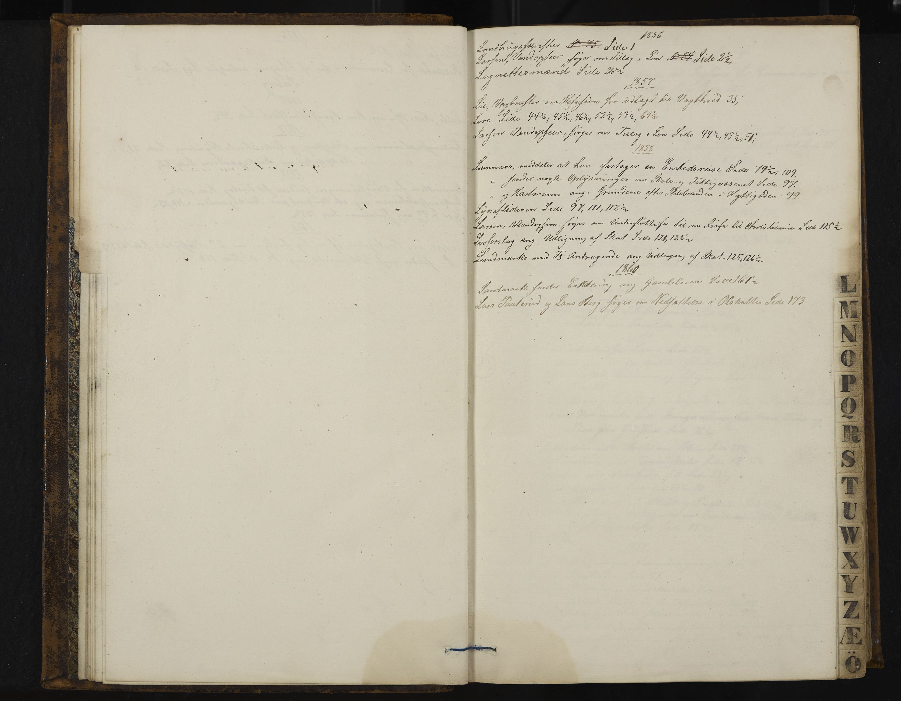Kongsberg formannskap og sentraladministrasjon, IKAK/0604021-1/A/L0003: Møtebok med register, 1856-1861