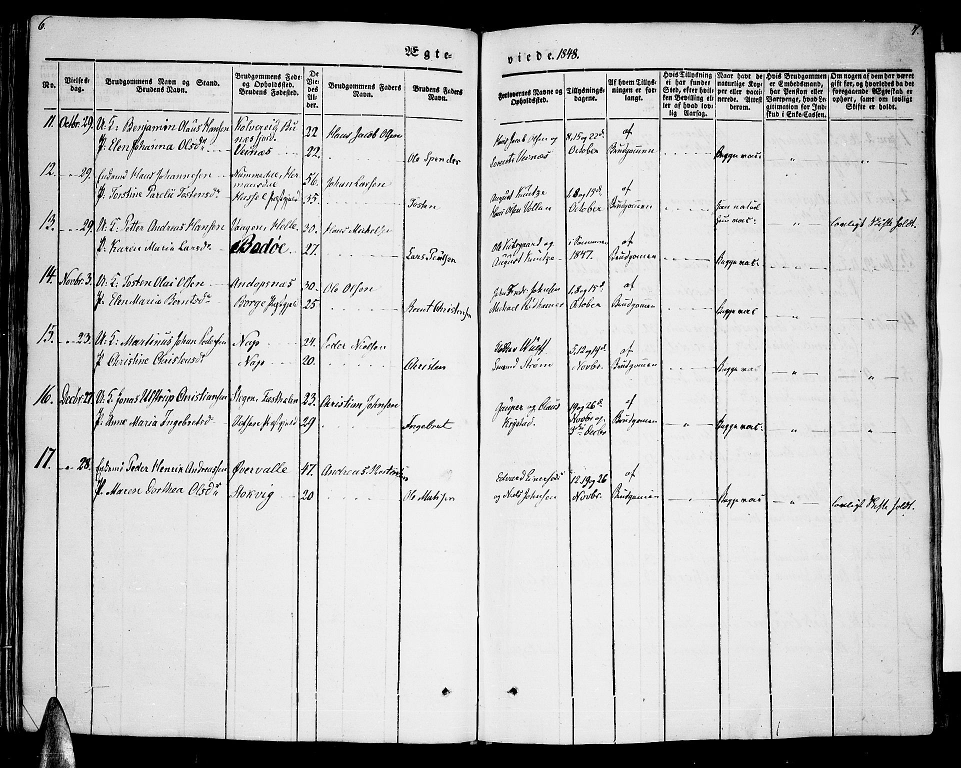 Ministerialprotokoller, klokkerbøker og fødselsregistre - Nordland, AV/SAT-A-1459/885/L1212: Parish register (copy) no. 885C01, 1847-1873, p. 6-7