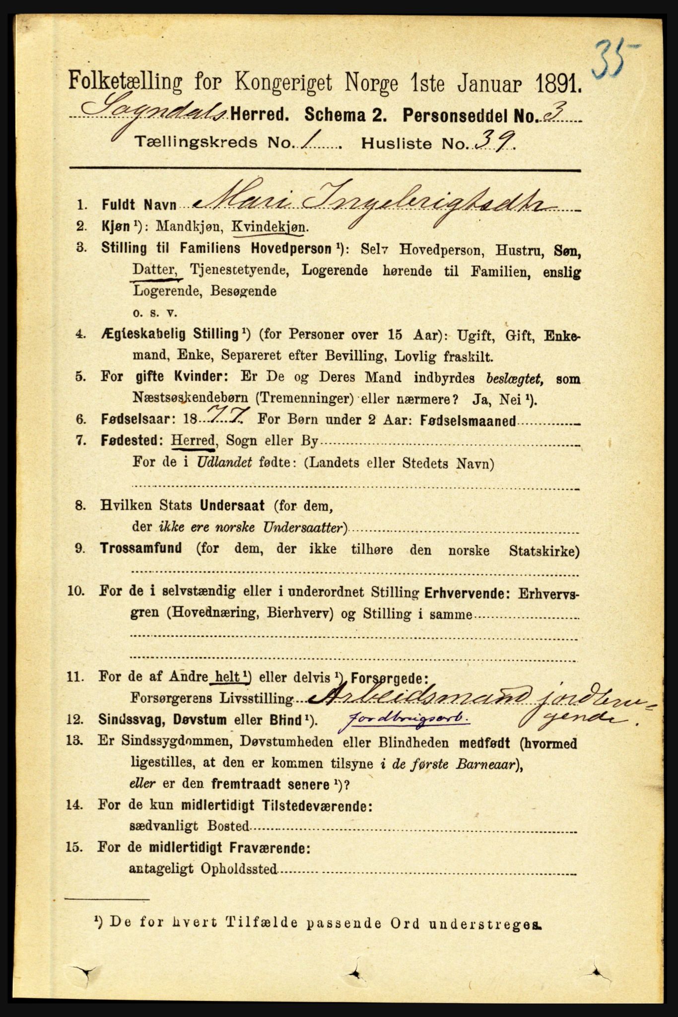 RA, 1891 census for 1420 Sogndal, 1891, p. 302