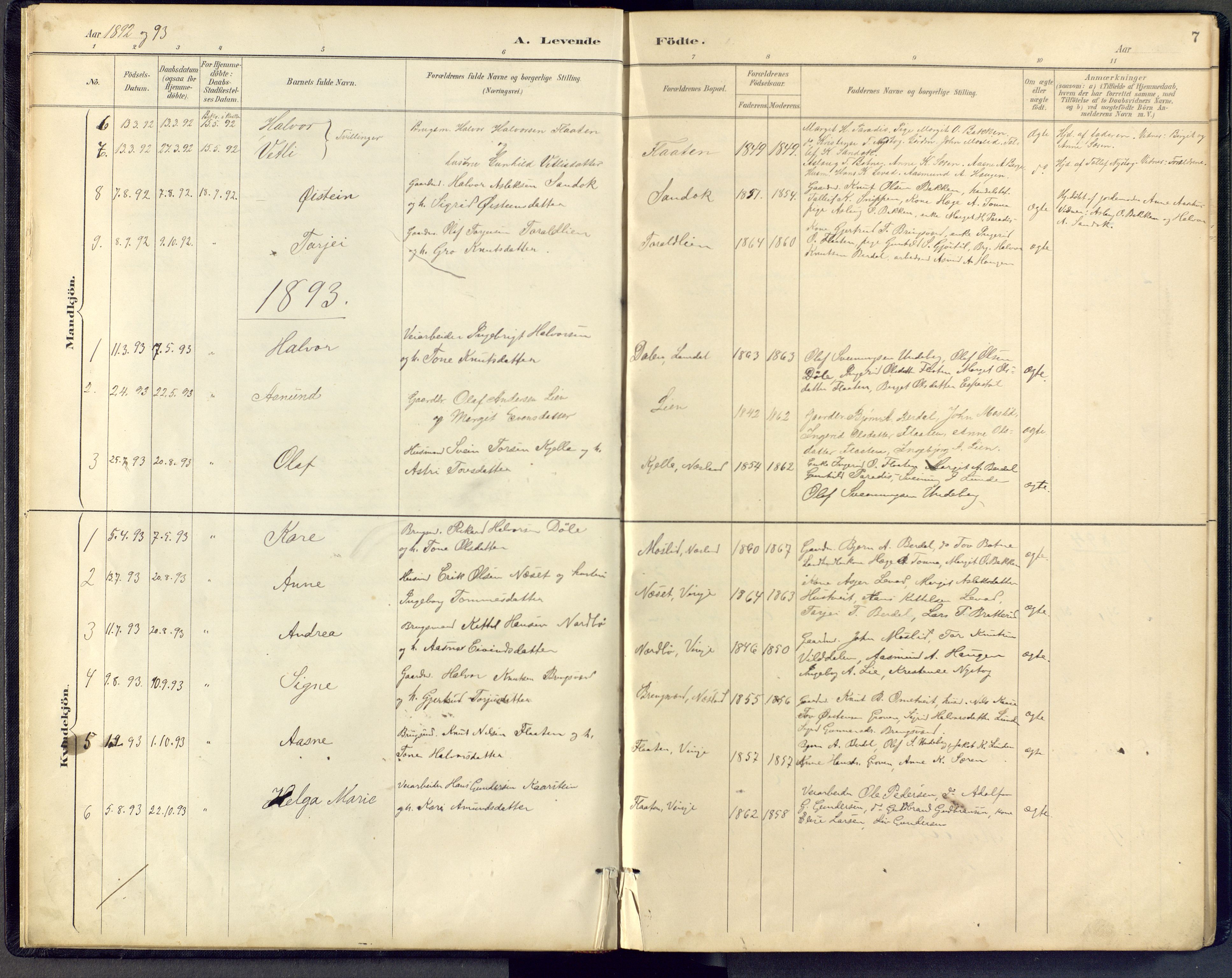 Vinje kirkebøker, SAKO/A-312/F/Fb/L0002: Parish register (official) no. II 2, 1887-1925, p. 7