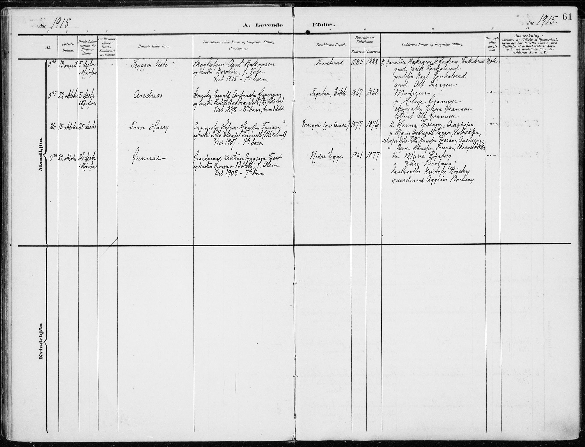 Norderhov kirkebøker, AV/SAKO-A-237/F/Fa/L0017: Parish register (official) no. 17, 1903-1919, p. 61