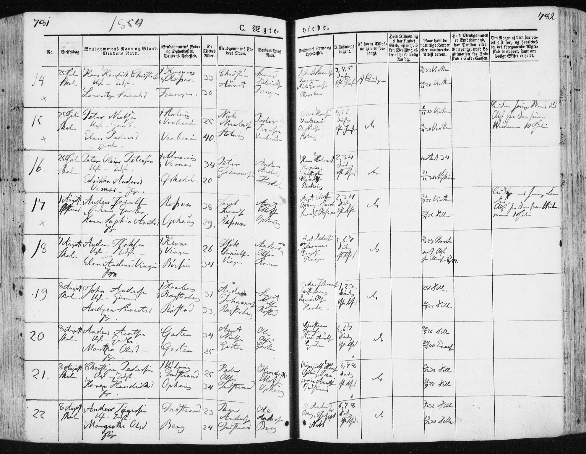 Ministerialprotokoller, klokkerbøker og fødselsregistre - Sør-Trøndelag, AV/SAT-A-1456/659/L0736: Parish register (official) no. 659A06, 1842-1856, p. 781-782