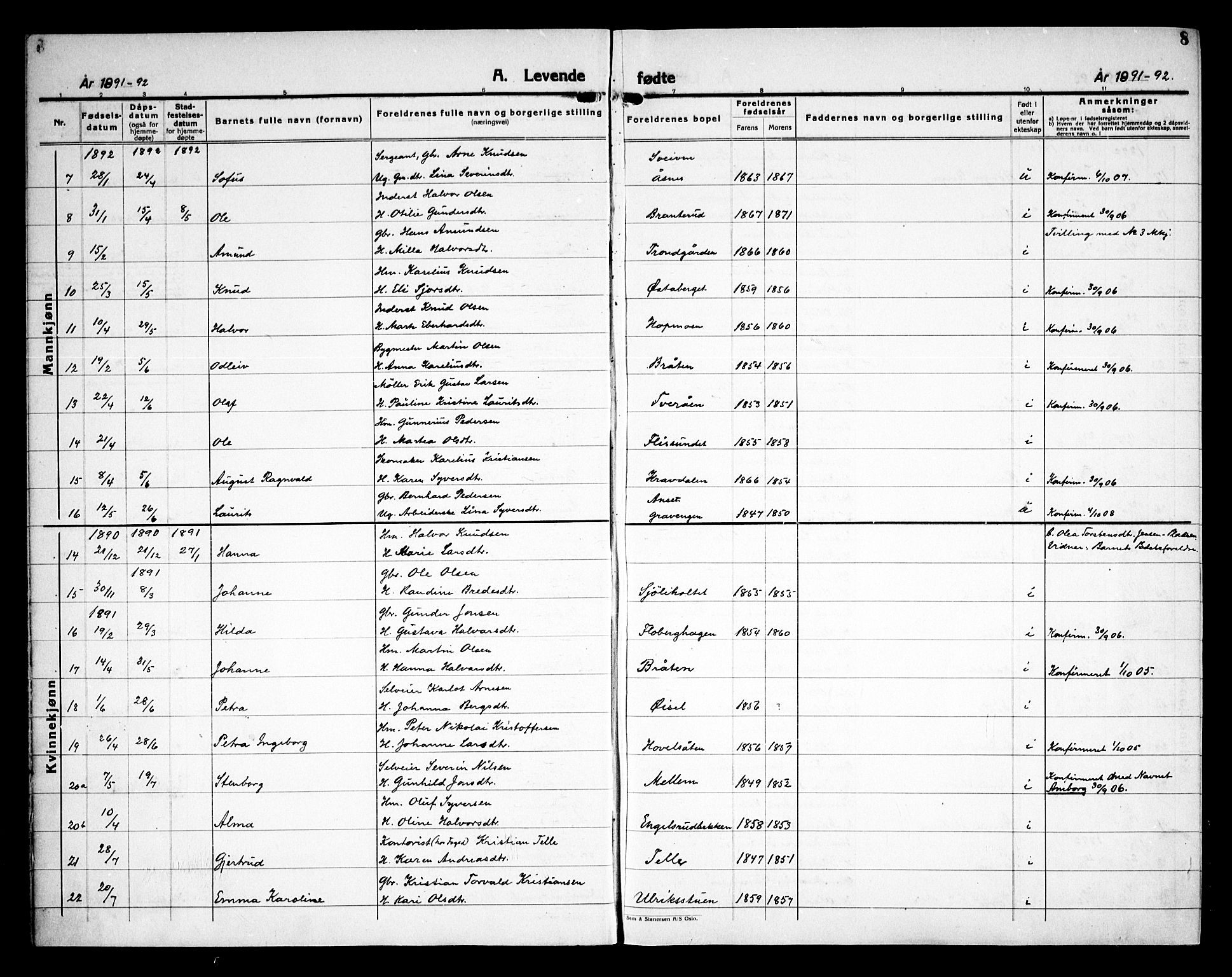 Åsnes prestekontor, AV/SAH-PREST-042/H/Ha/Haa/L0000C: Parish register (official) no. 0A, 1890-1929, p. 8