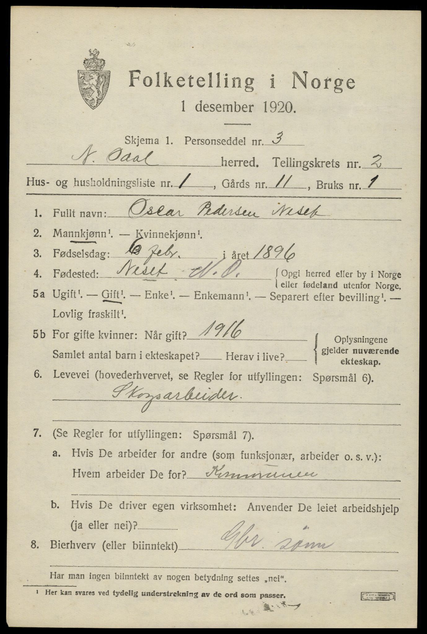 SAH, 1920 census for Nord-Odal, 1920, p. 2389