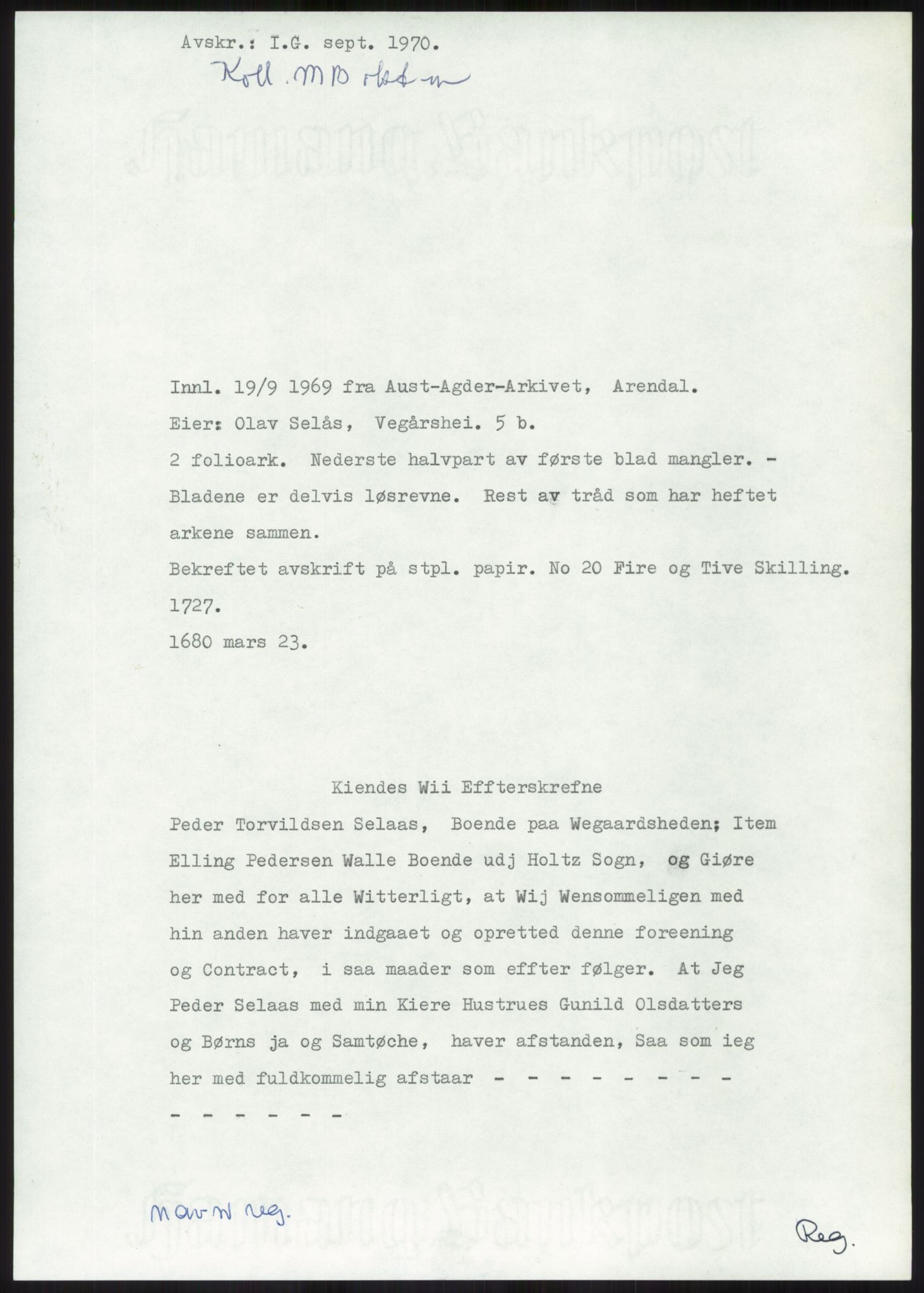 Samlinger til kildeutgivelse, Diplomavskriftsamlingen, RA/EA-4053/H/Ha, p. 1965