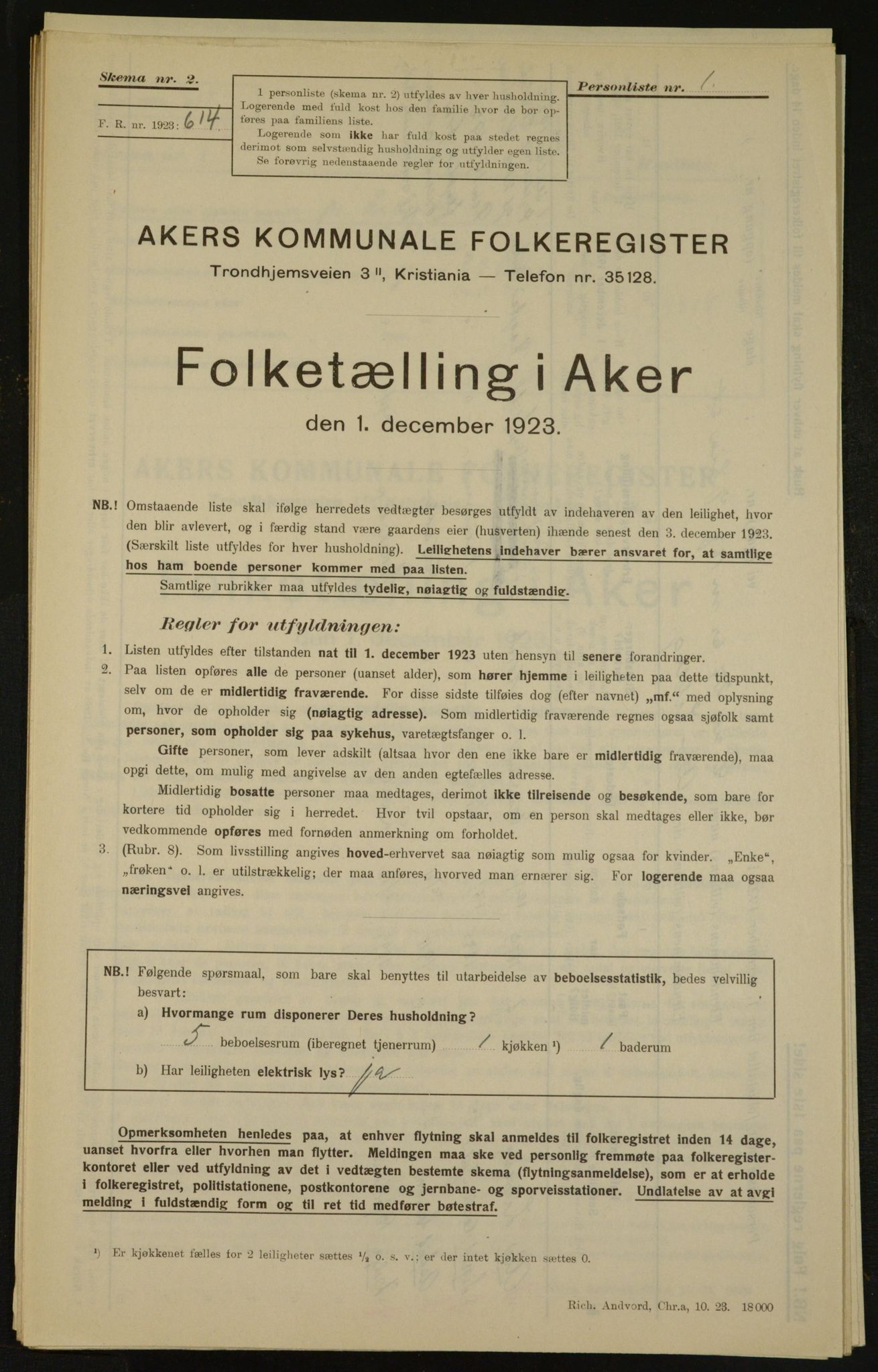 , Municipal Census 1923 for Aker, 1923, p. 3572