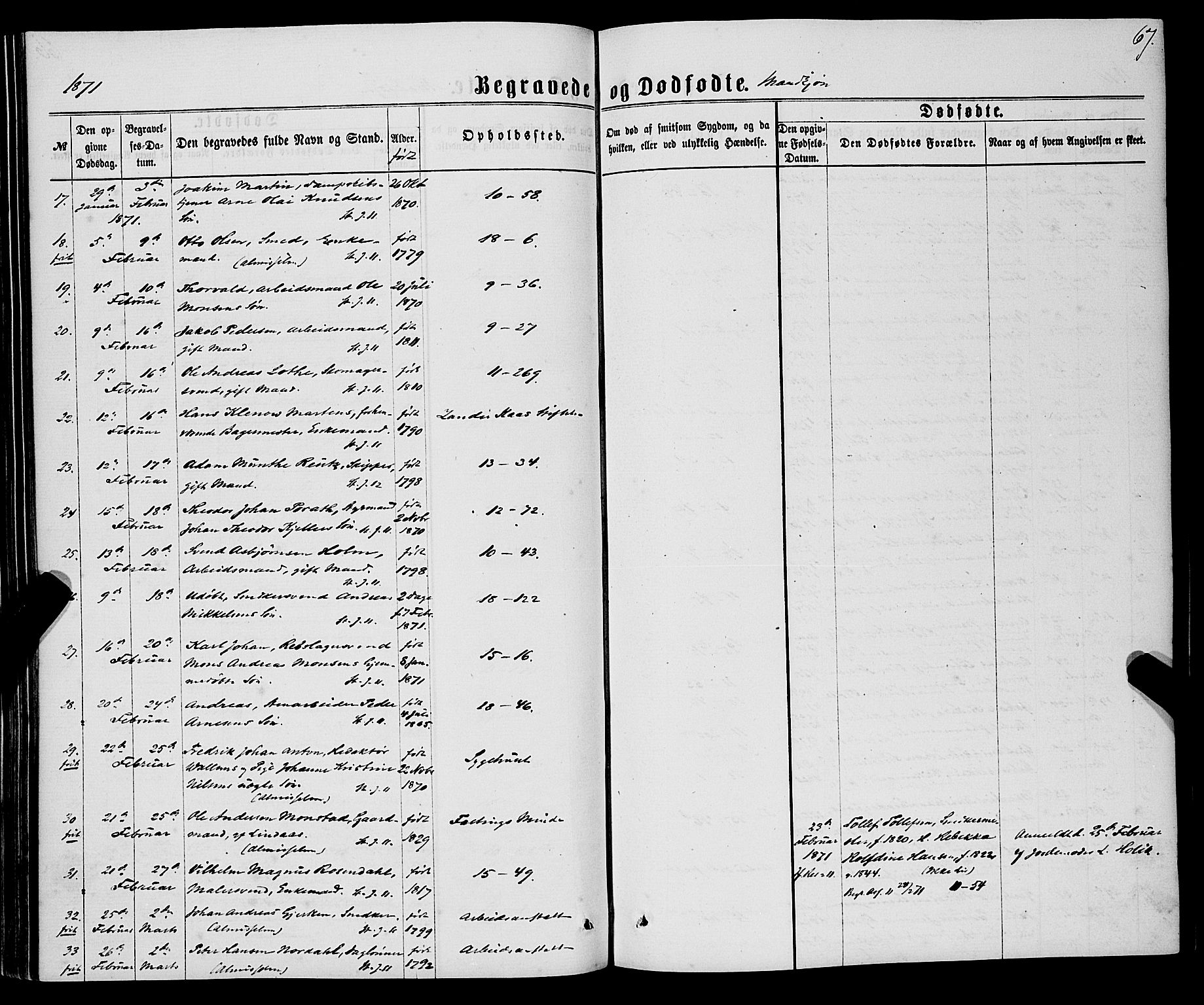 Domkirken sokneprestembete, SAB/A-74801/H/Haa/L0042: Parish register (official) no. E 3, 1863-1876, p. 67
