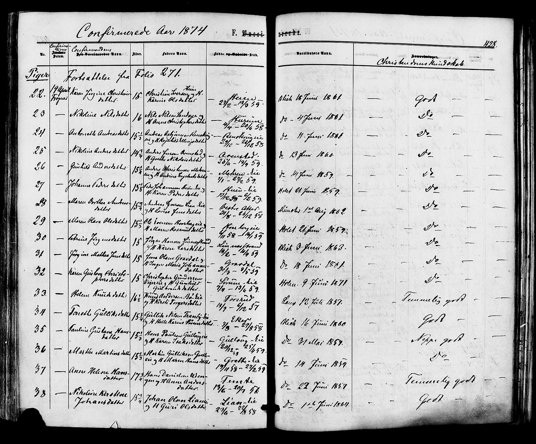 Lier kirkebøker, AV/SAKO-A-230/F/Fa/L0013: Parish register (official) no. I 13, 1865-1874, p. 428