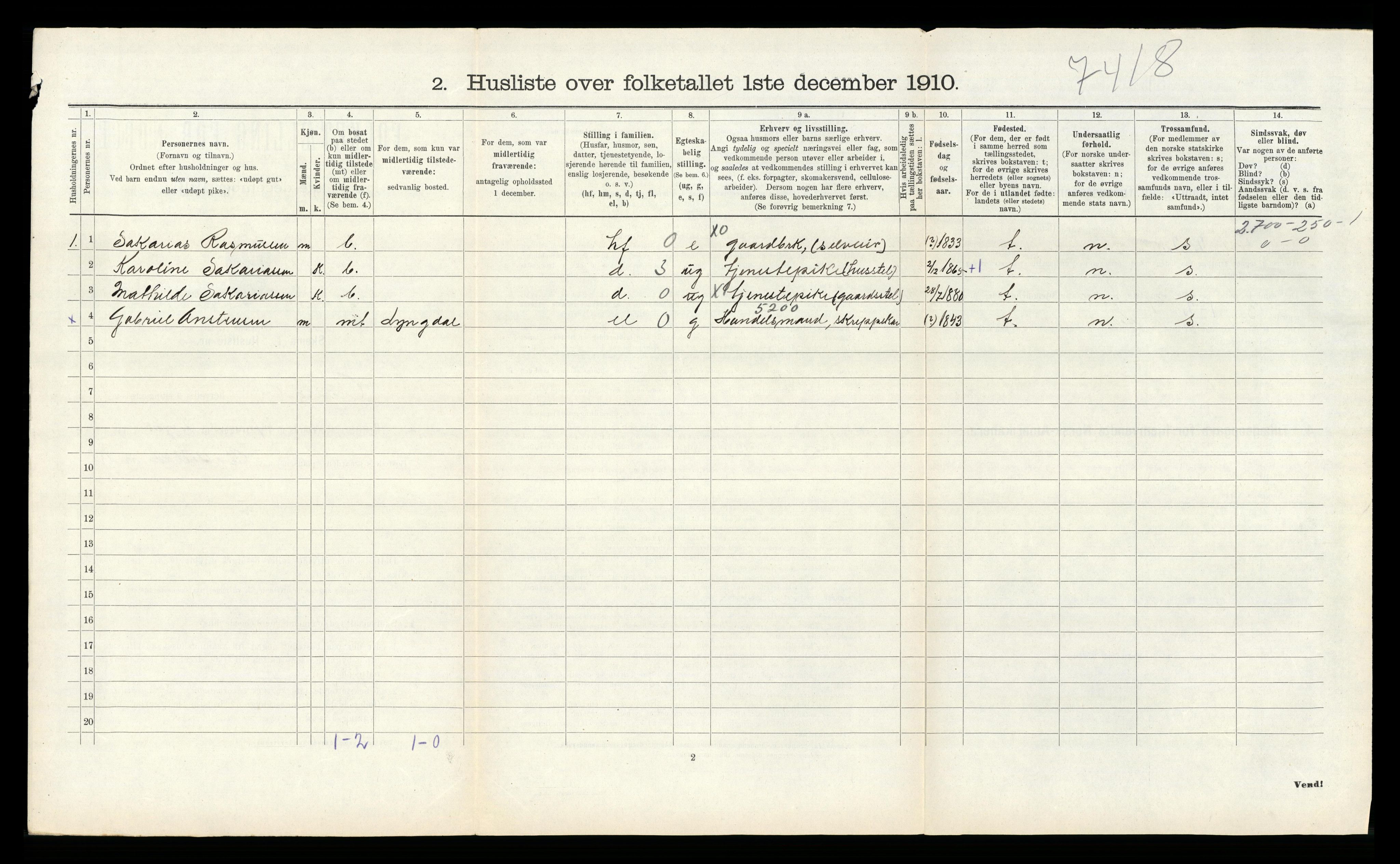 RA, 1910 census for Austad, 1910, p. 497