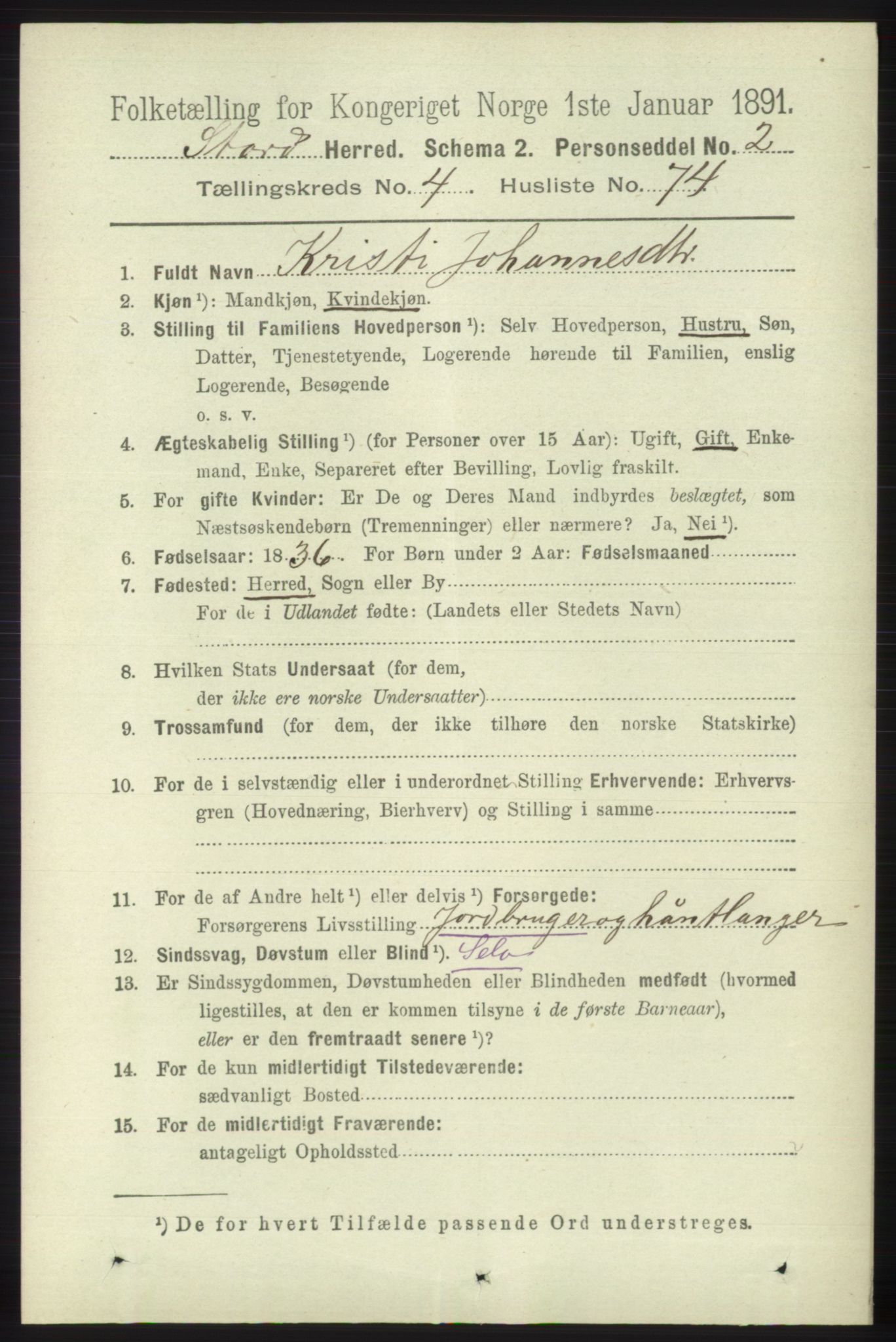 RA, 1891 census for 1221 Stord, 1891, p. 1576