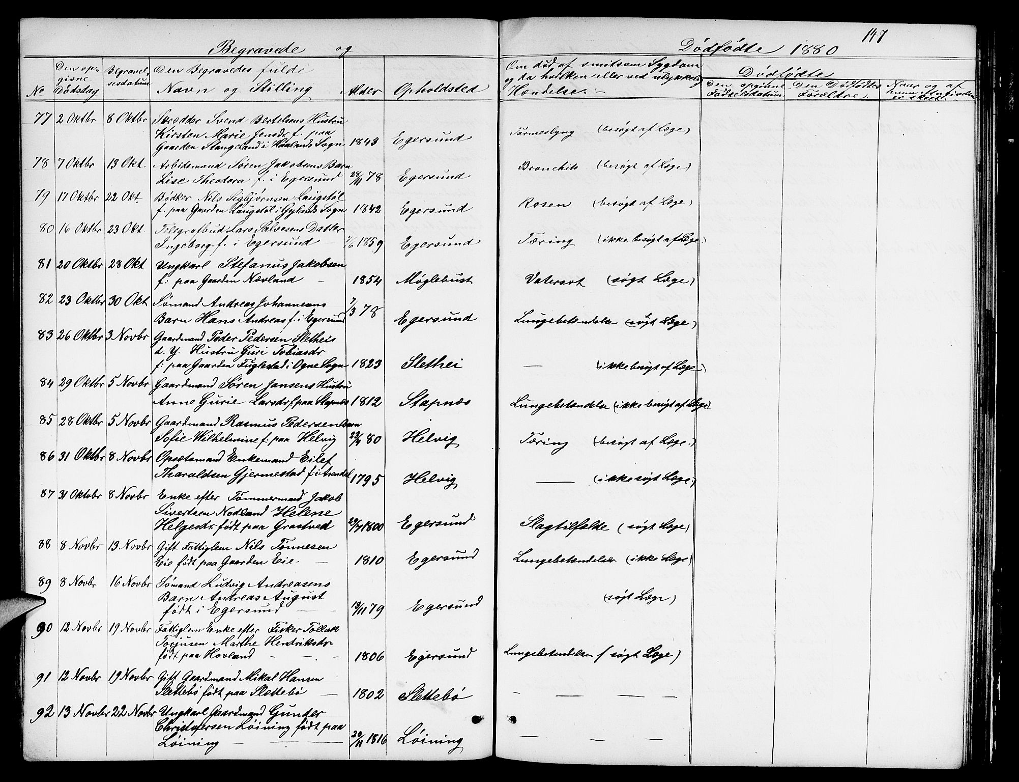 Eigersund sokneprestkontor, AV/SAST-A-101807/S09/L0005: Parish register (copy) no. B 5, 1872-1881, p. 147