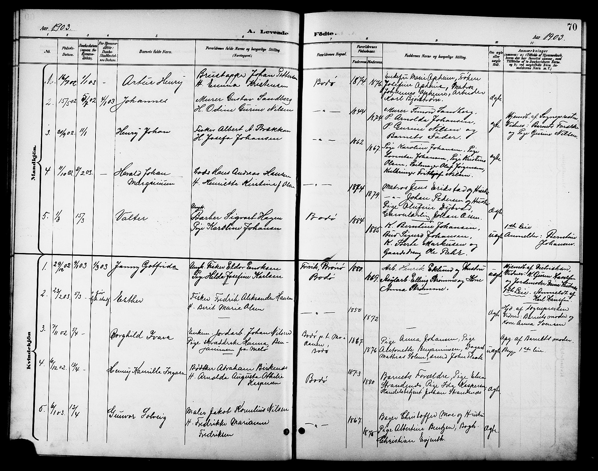 Ministerialprotokoller, klokkerbøker og fødselsregistre - Nordland, SAT/A-1459/801/L0033: Parish register (copy) no. 801C08, 1898-1910, p. 70