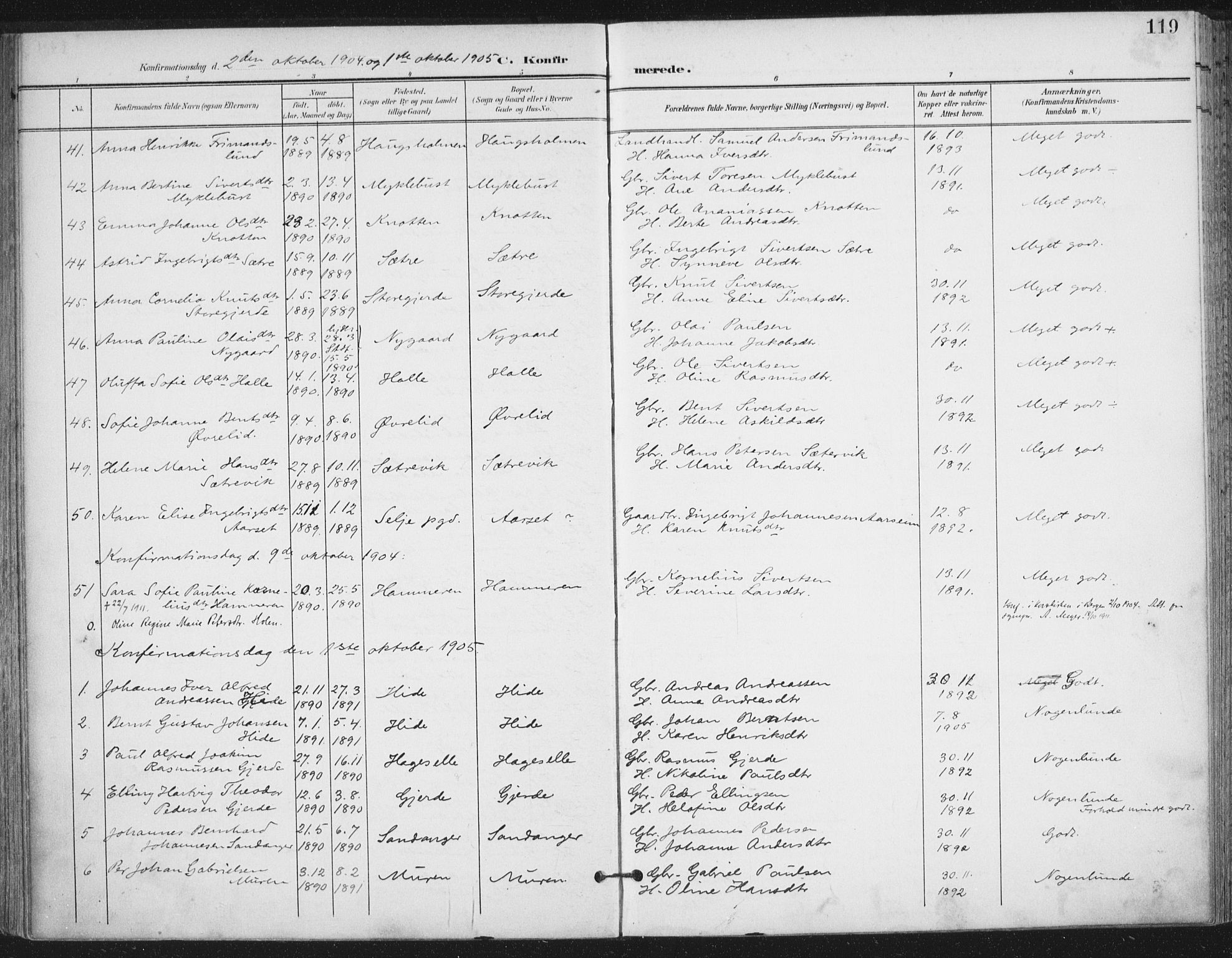 Ministerialprotokoller, klokkerbøker og fødselsregistre - Møre og Romsdal, AV/SAT-A-1454/503/L0038: Parish register (official) no. 503A06, 1901-1917, p. 119