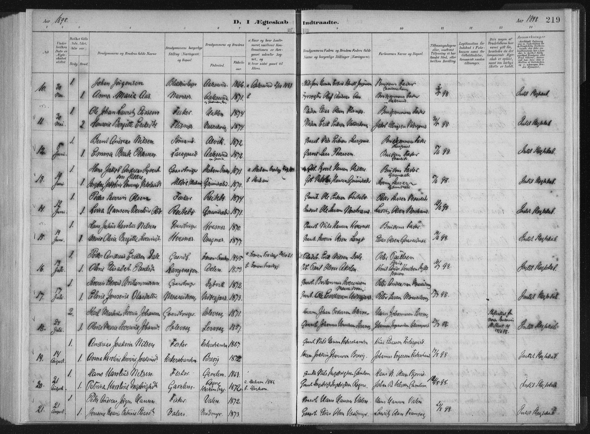 Ministerialprotokoller, klokkerbøker og fødselsregistre - Møre og Romsdal, AV/SAT-A-1454/528/L0405: Parish register (official) no. 528A14, 1891-1906, p. 219