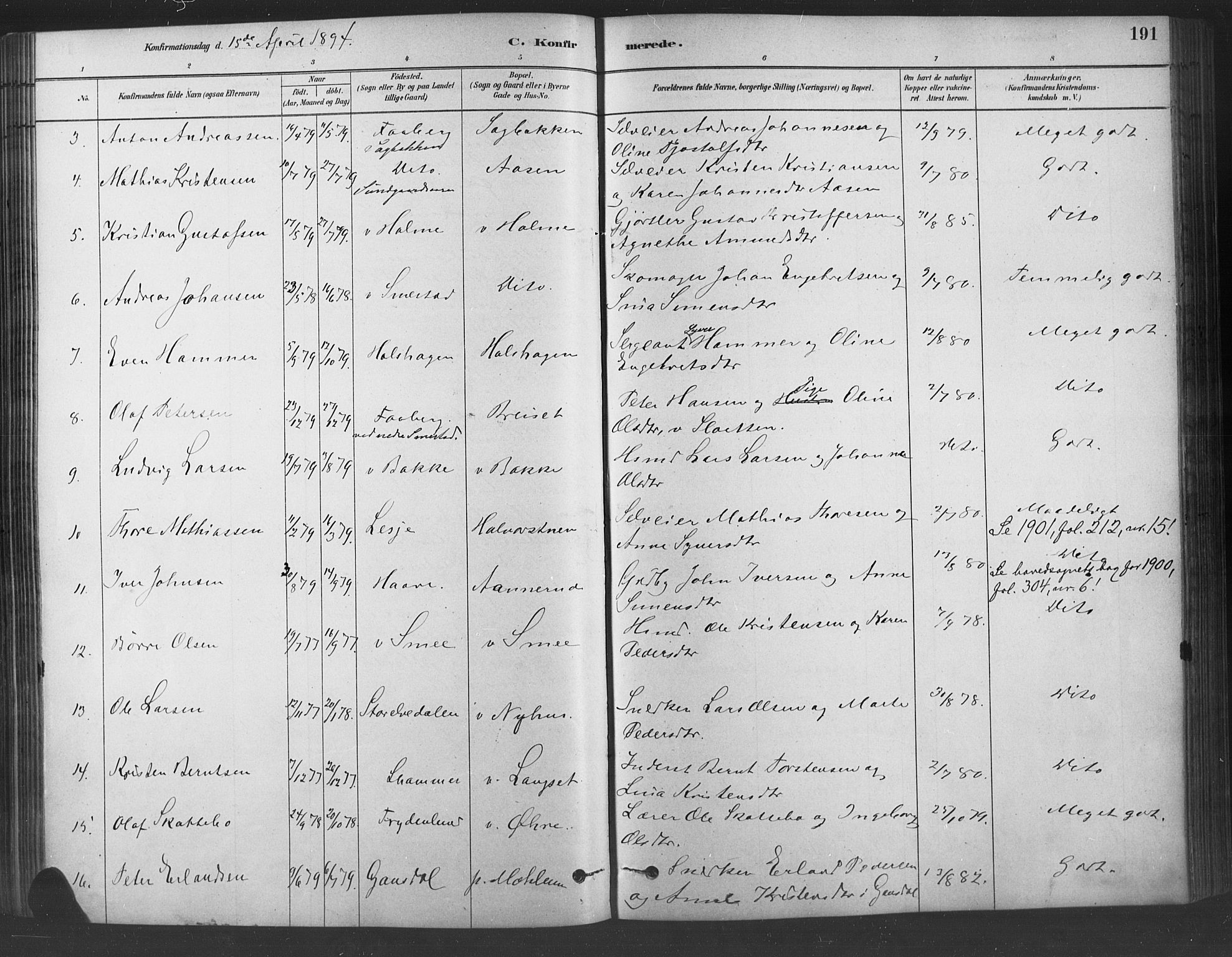 Fåberg prestekontor, AV/SAH-PREST-086/H/Ha/Haa/L0009: Parish register (official) no. 9, 1879-1898, p. 191