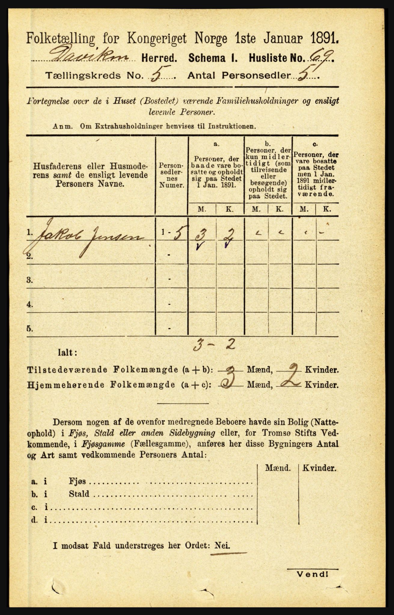 RA, 1891 census for 1442 Davik, 1891, p. 1802