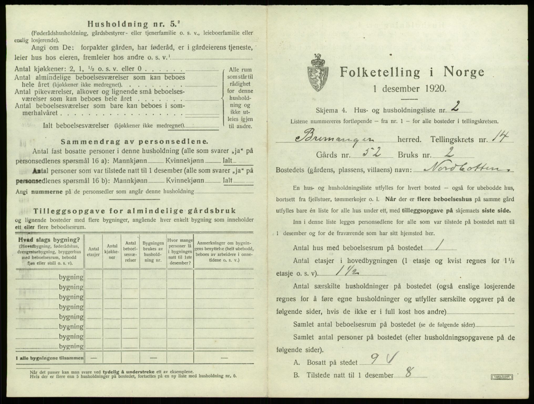 SAB, 1920 census for Bremanger, 1920, p. 940