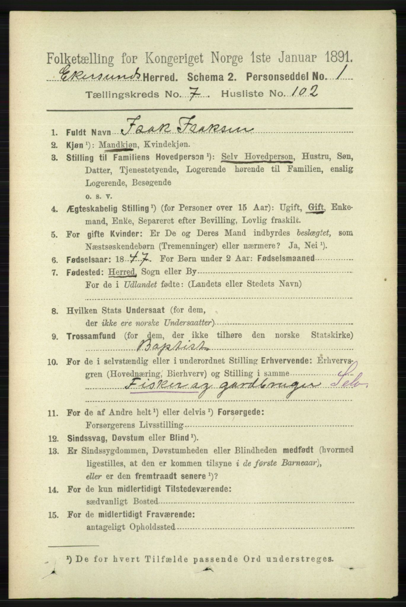 RA, 1891 census for 1116 Eigersund herred, 1891, p. 3410