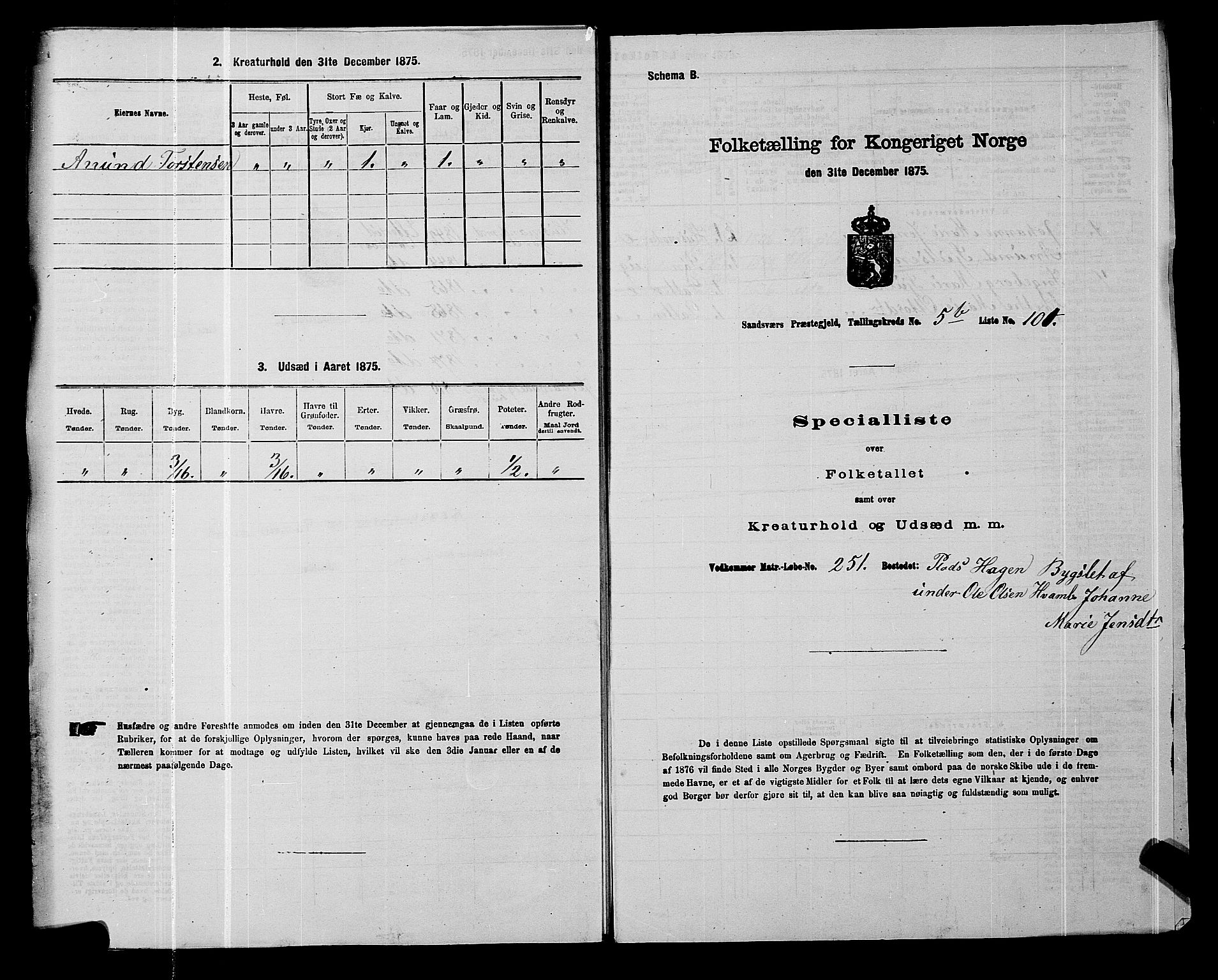 SAKO, 1875 census for 0629P Sandsvær, 1875, p. 1120