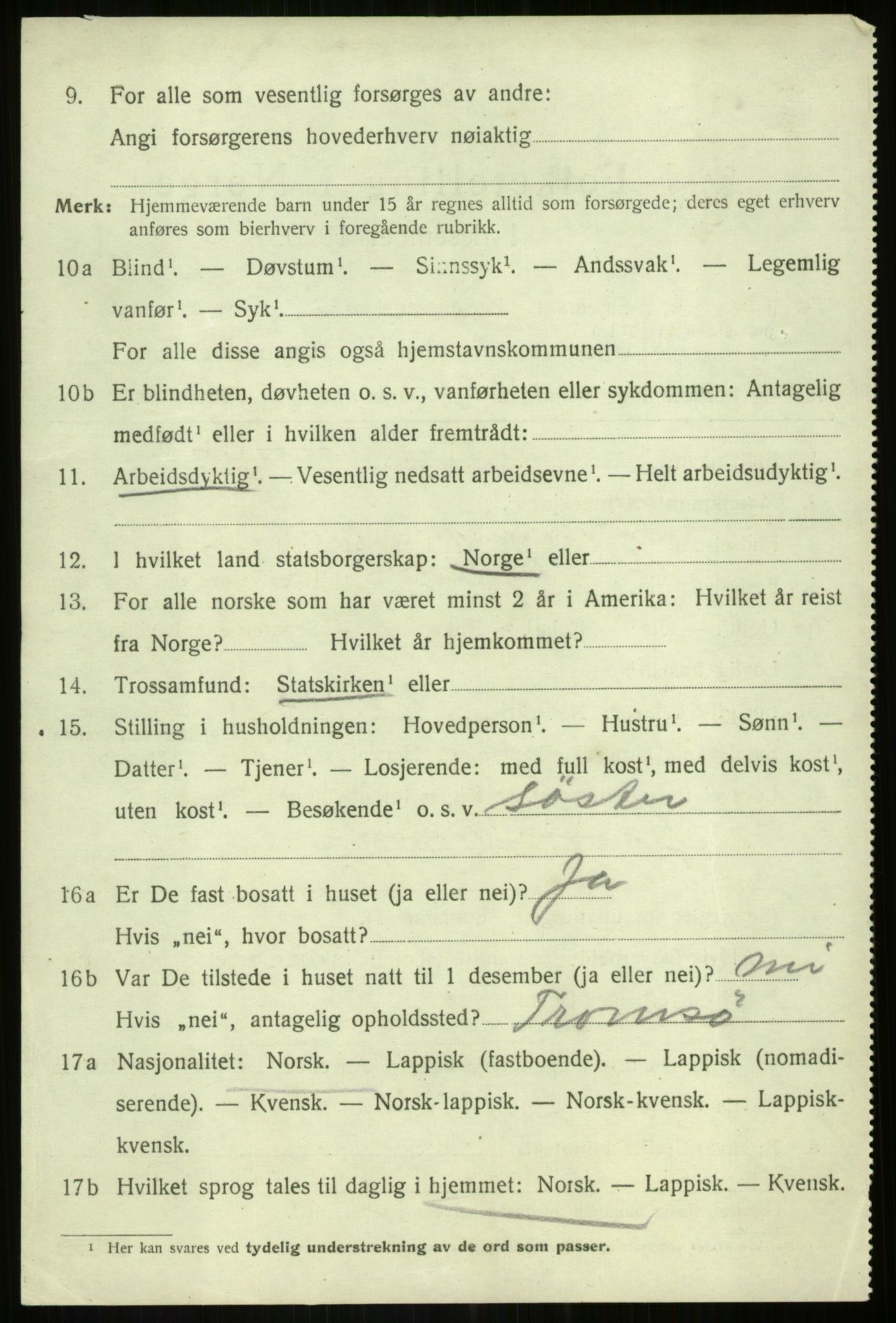 SATØ, 1920 census for Torsken, 1920, p. 1613