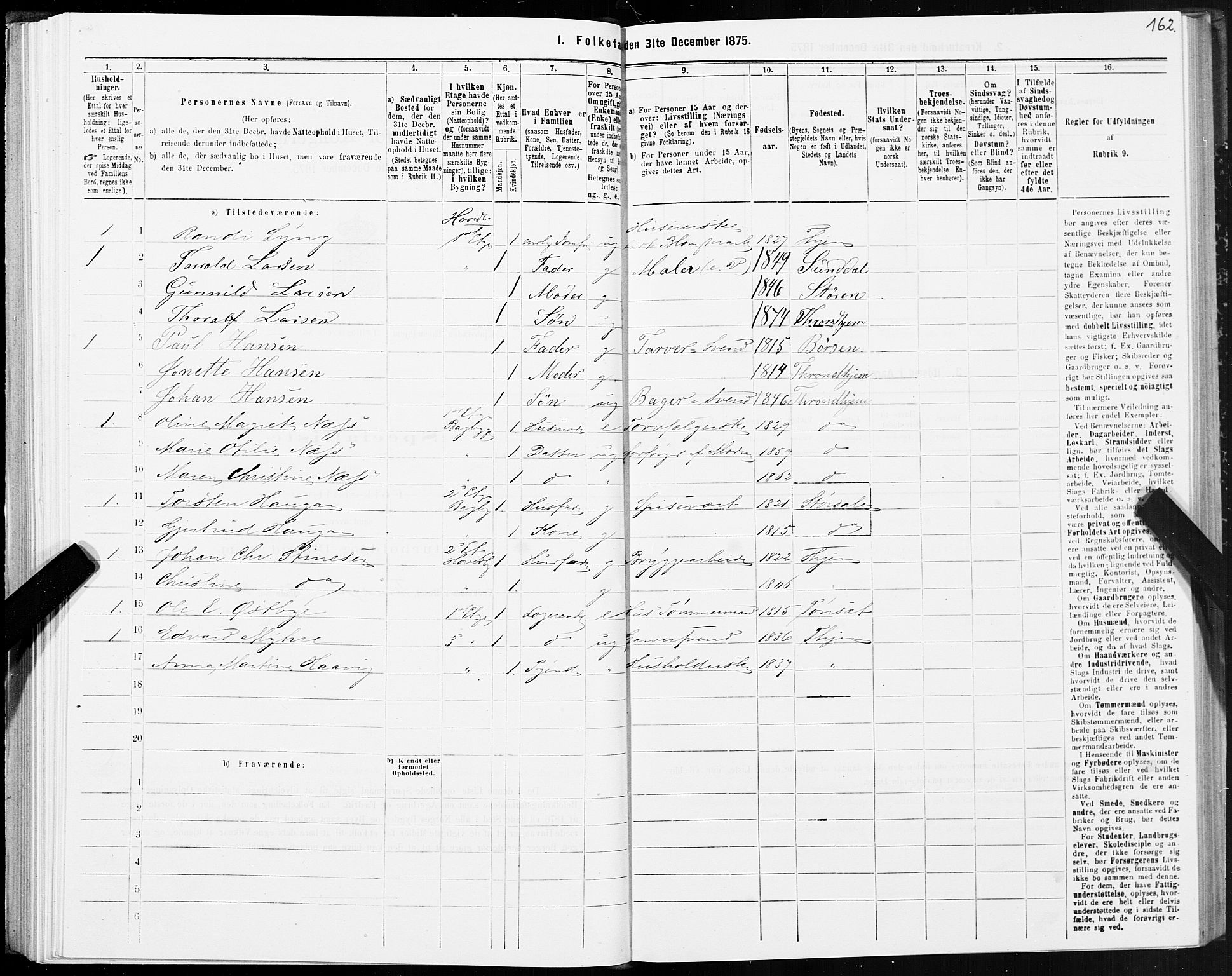 SAT, 1875 census for 1601 Trondheim, 1875, p. 2162