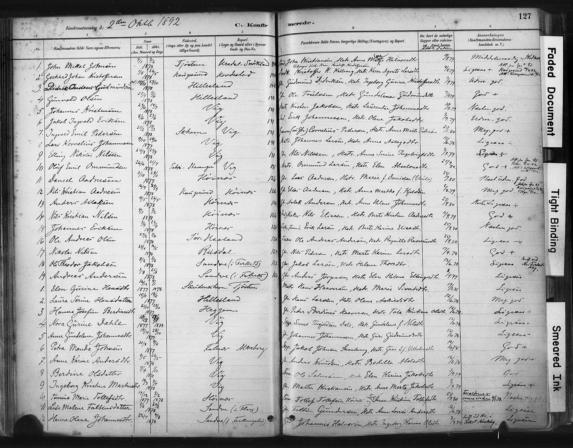 Skudenes sokneprestkontor, SAST/A -101849/H/Ha/Haa/L0009: Parish register (official) no. A 6, 1882-1912, p. 127