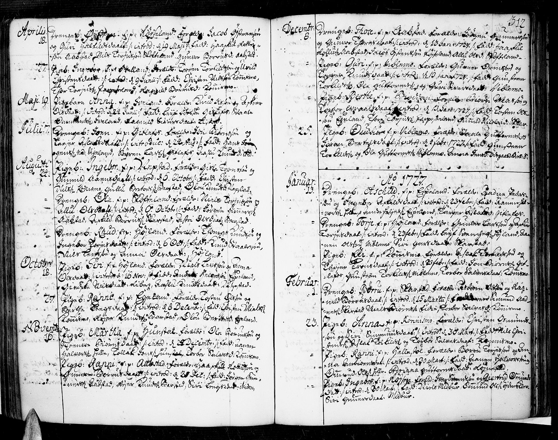 Sør-Audnedal sokneprestkontor, SAK/1111-0039/F/Fa/Fab/L0001: Parish register (official) no. A 1 /4, 1726-1774, p. 312