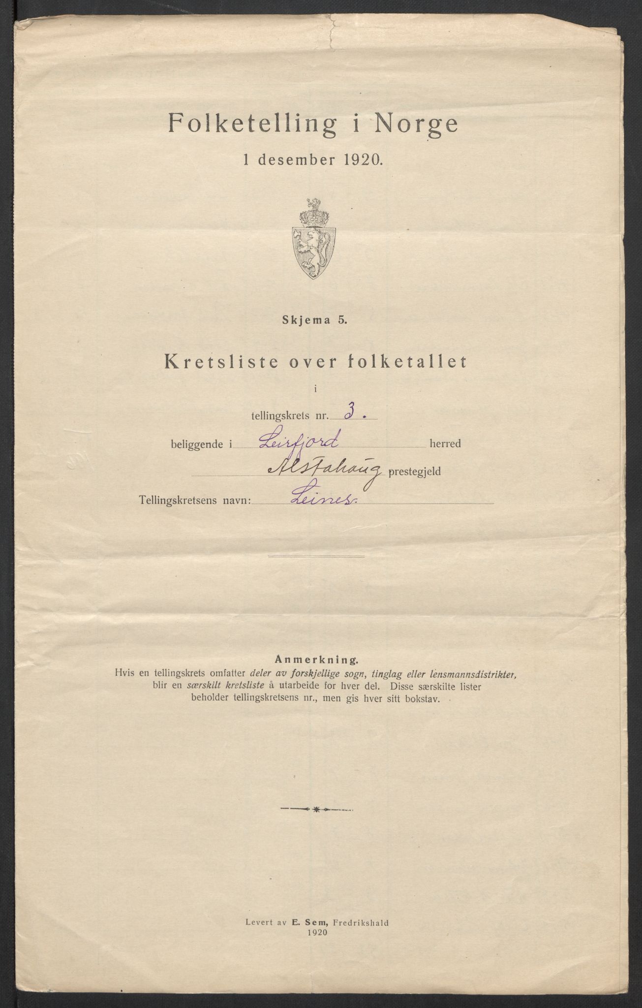 SAT, 1920 census for Leirfjord, 1920, p. 14