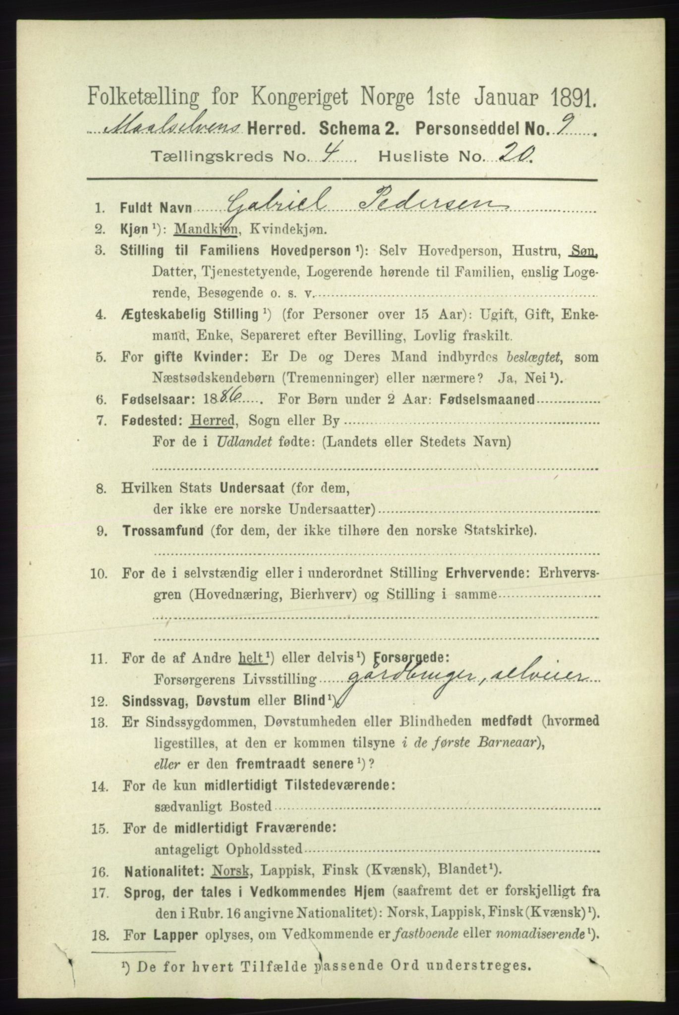 RA, 1891 census for 1924 Målselv, 1891, p. 1211