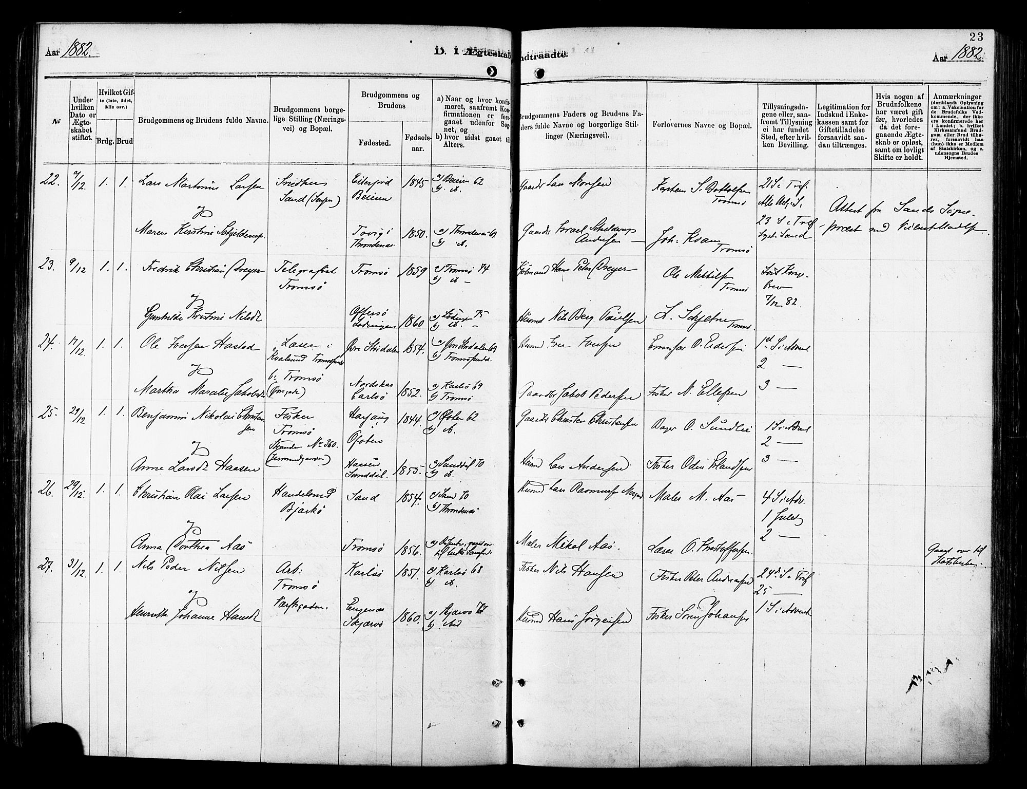 Tromsø sokneprestkontor/stiftsprosti/domprosti, SATØ/S-1343/G/Ga/L0014kirke: Parish register (official) no. 14, 1878-1888, p. 23